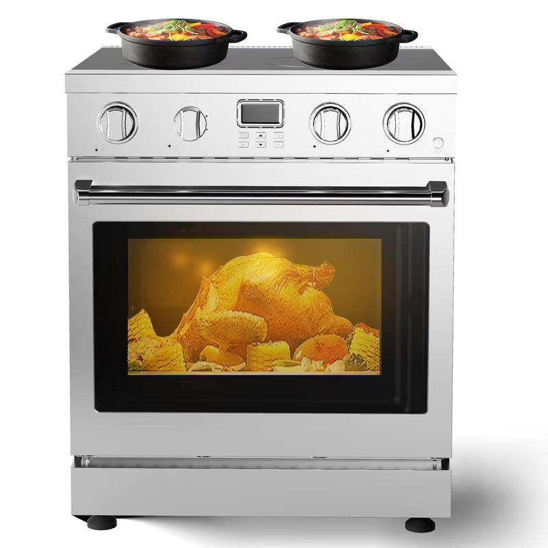 2026 New Towallmark 30 Inch 4.8 Cu Ft, Electric Range With Cooktop, Freestanding Convection Oven, 4 Burner Stove With 5 Power Options, Professional Range For Kitchen Commercial, Silver
