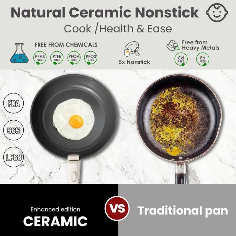 2026 New Non-Toxic Nonstick Ceramic 22 pcs pots and pans set complete Cookware Set with Lids,Detachable Handle,PFAS-Free,Dishwasher Oven Safe,Kitchen Outdoorfun Induction Compatible - Image 6