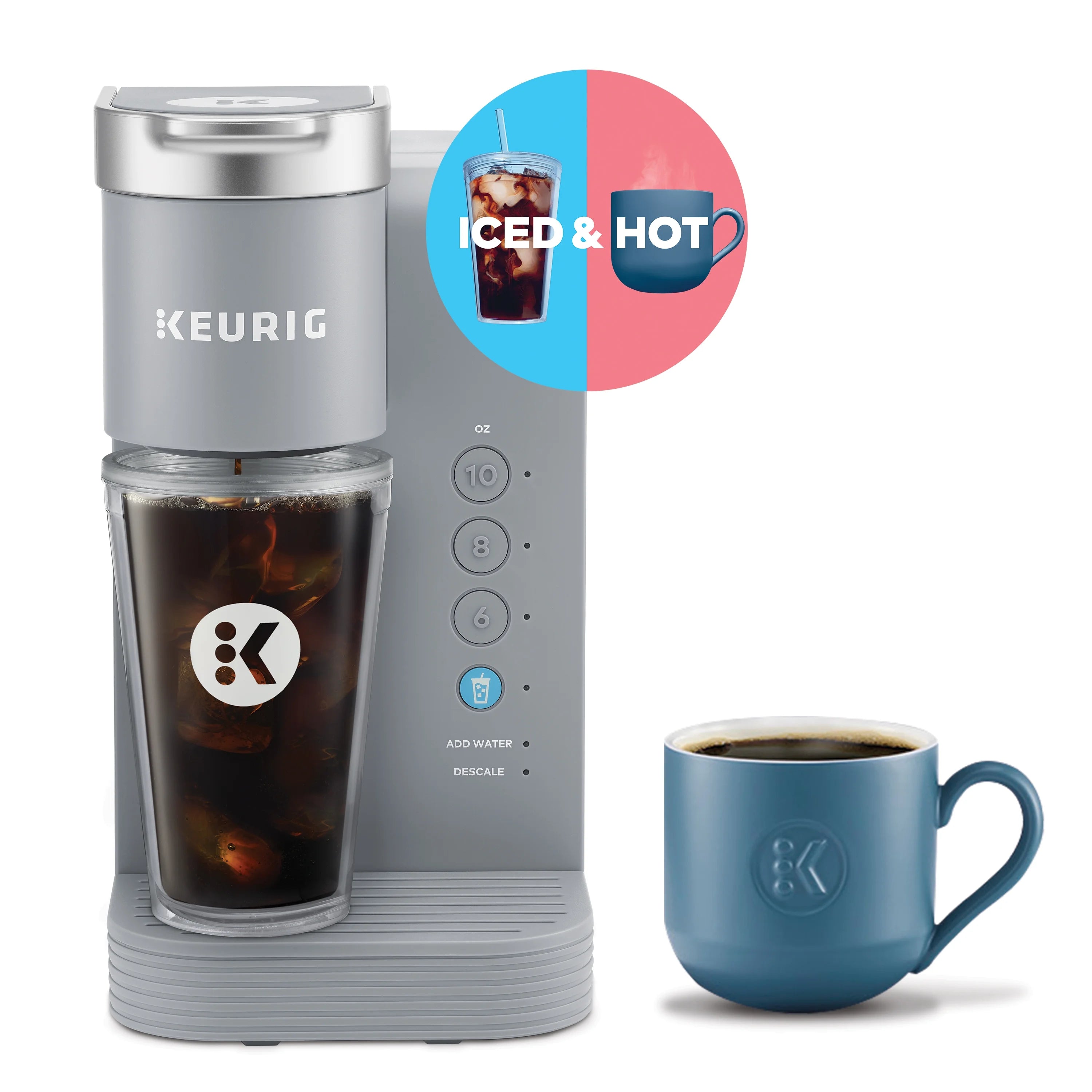 2026 New Keurig K-Iced Essentials Gray Iced and Hot Single-Serve K-Cup Pod Coffee Maker with Green Mountain Horizon Blend Coffee Pods, 24 Count