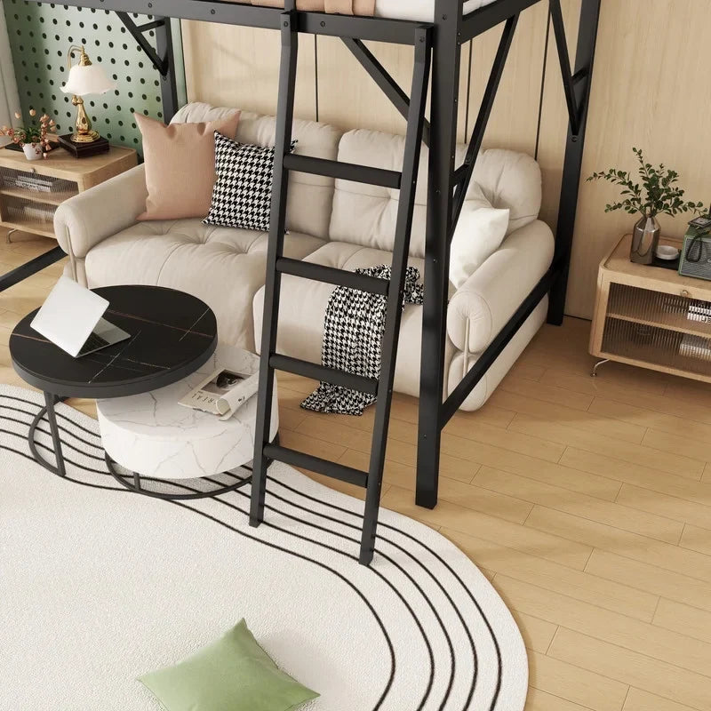 2026 New Duxelifin Queen Size Metal Loft Bed Frame, Heavy Duty Steel High Loft Bed with Storage Shelves & Ladder, Space-Saving Loft Bed for Apartments, Adults, Teens & Juniors (Black) - Image 5