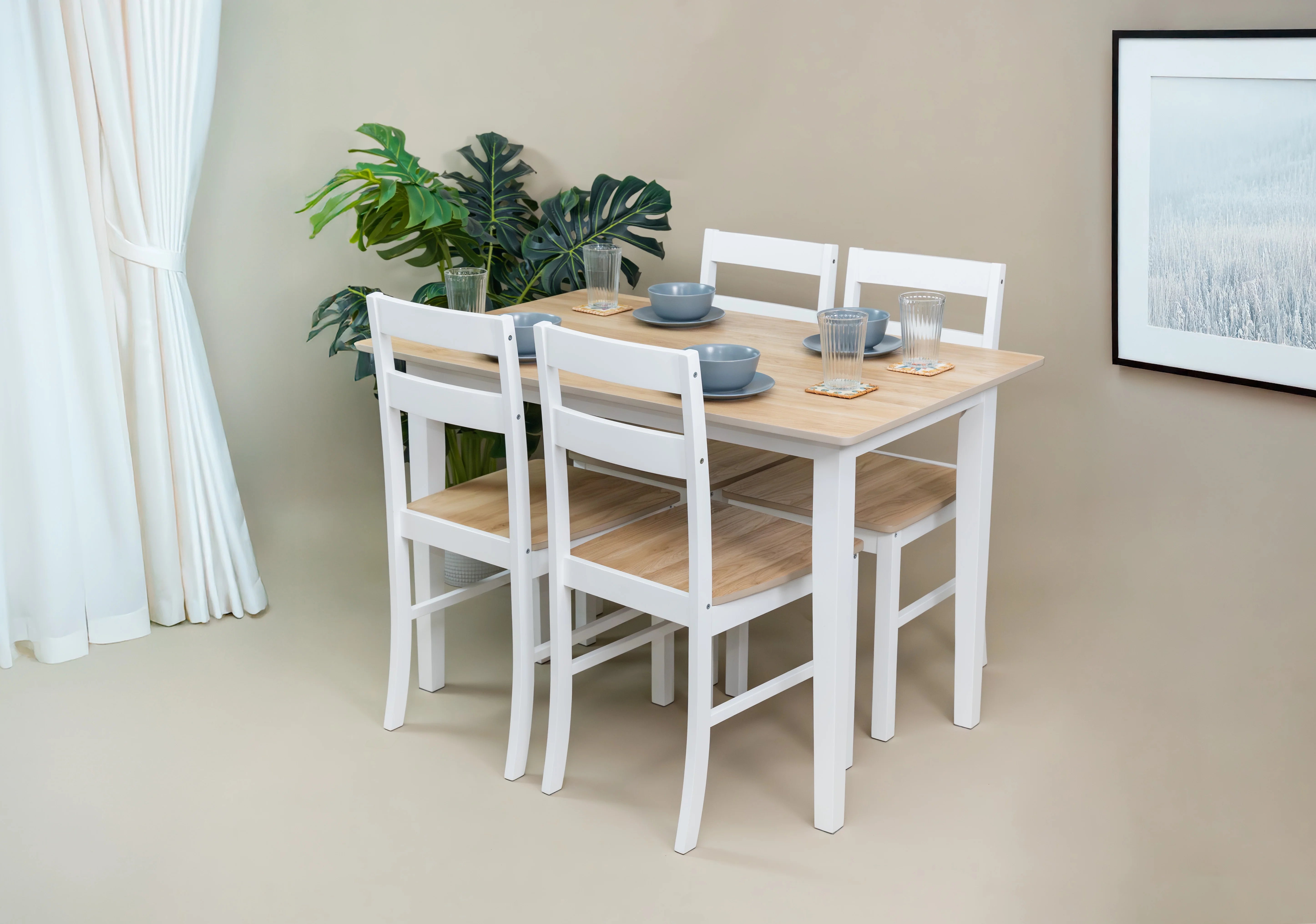 2026 New Mainstays 5-Piece Dining Set, 1 Table and 4 Chairs, White, MDF and Rubberwood, Indoor, 46" L x 29" W x 30" H Table - Image 6