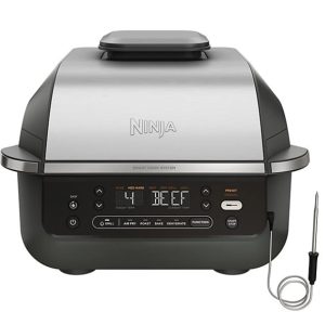 2026 New Ninja EG351A Foodi Smart Digital 5-in-1 Indoor Grill & Air Fryer with Built in Thermometer(Silver)