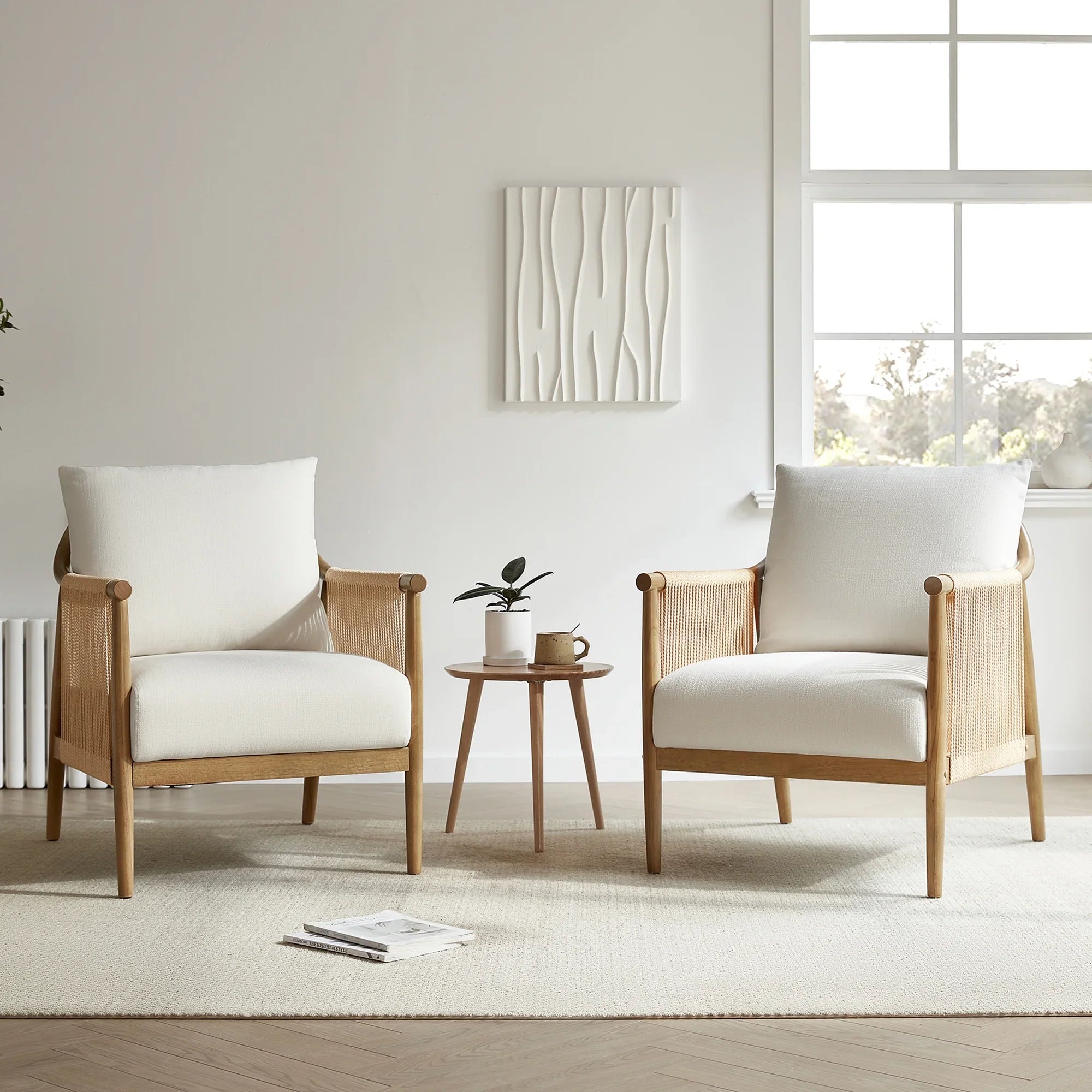 2026 New CHITA Modern Accent Chair, Braid Armchair Living Room Chair, Cream - Image 3