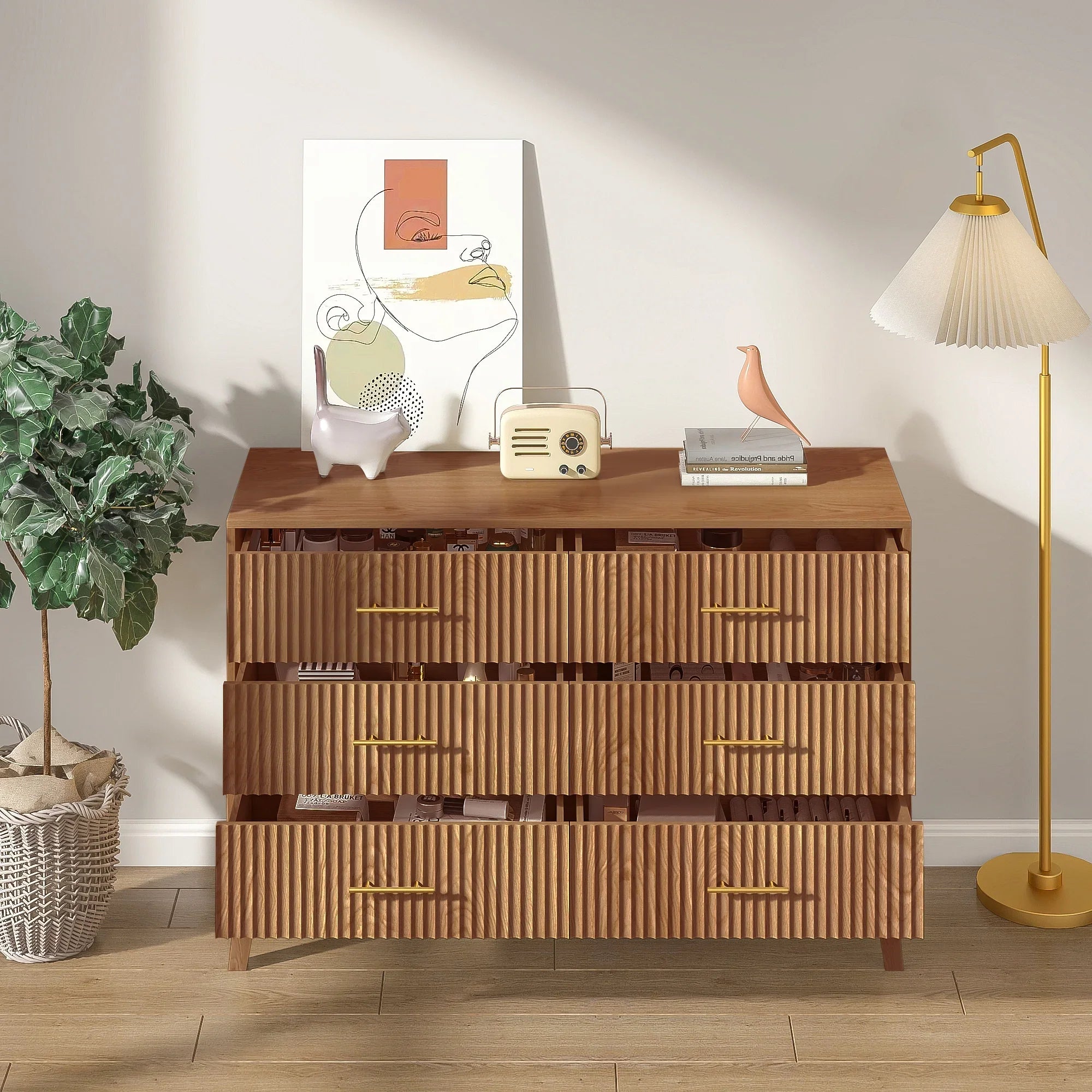 2026 New Fluted 6 Drawers Dresser, Wide Modern Chest of Drawers, 6 Drawer Double Dresser - Image 16