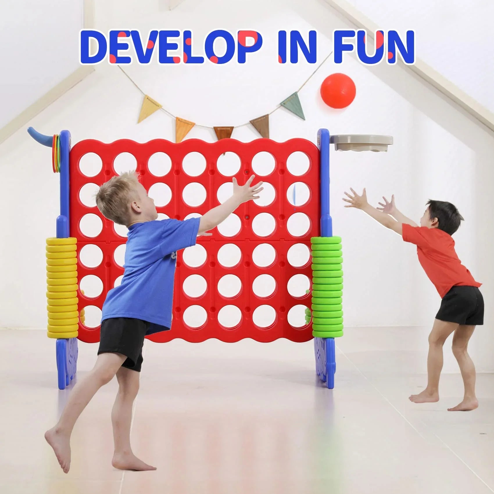 2026 New UNICOO® 3-in-1 Giant 4 in A Row Game, Featuring Basketball Hoop, Ring Toss Game & 4-to-Score Game. Perfect for Kids & Adults, Parties & Gatherings with Carrying Bag (Red + Blue) - Image 4