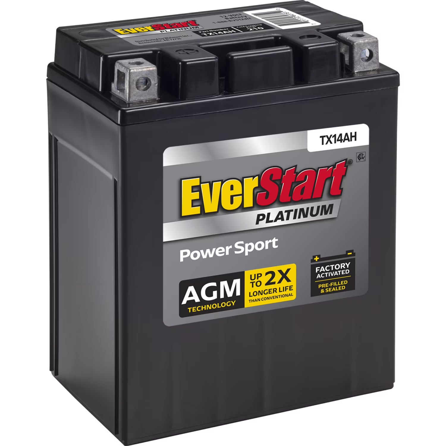 2026 New EverStart Platinum BOXED AGM PowerSport Battery, Group Size TX14AH 12 Volt, 210 CCA