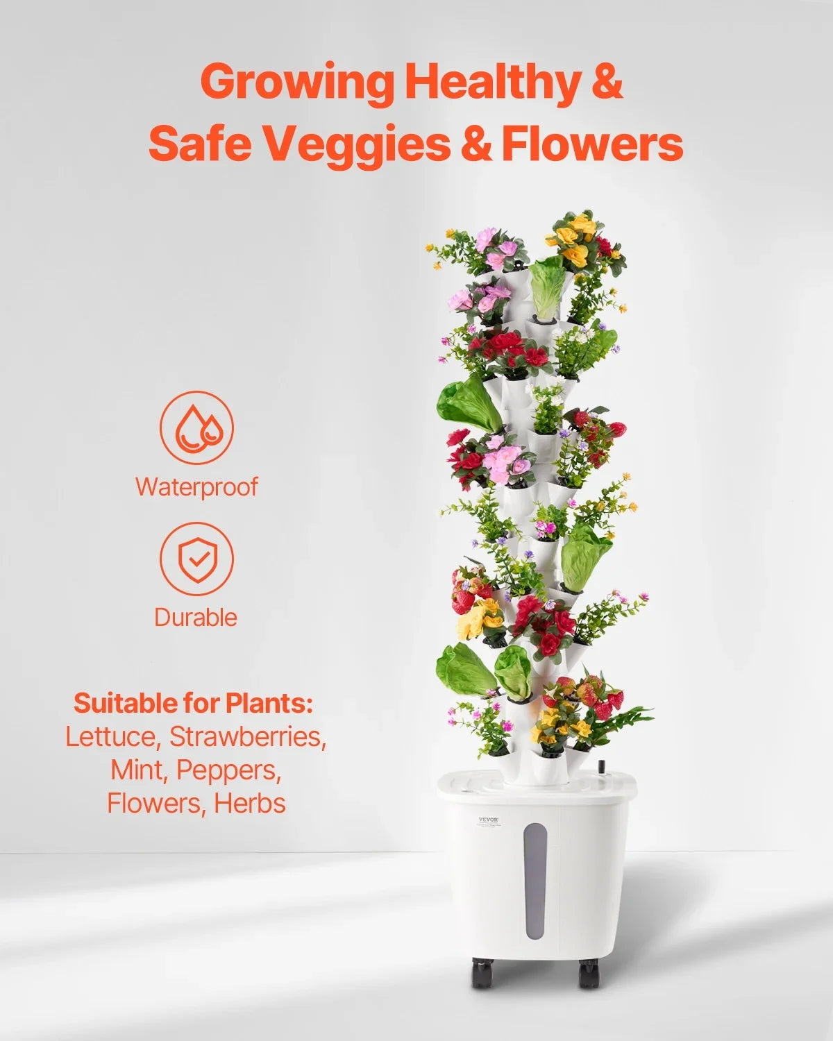 2026 New VEVOR Hydroponic Growing System, 50 Pods Vertical 10 Tiers Hydroponic Tower, Rolling Hydronic Garden with Water Pump & Wheels, Indoor Plants Germination Kit for Herbs Fruits & Vegetables - Image 5