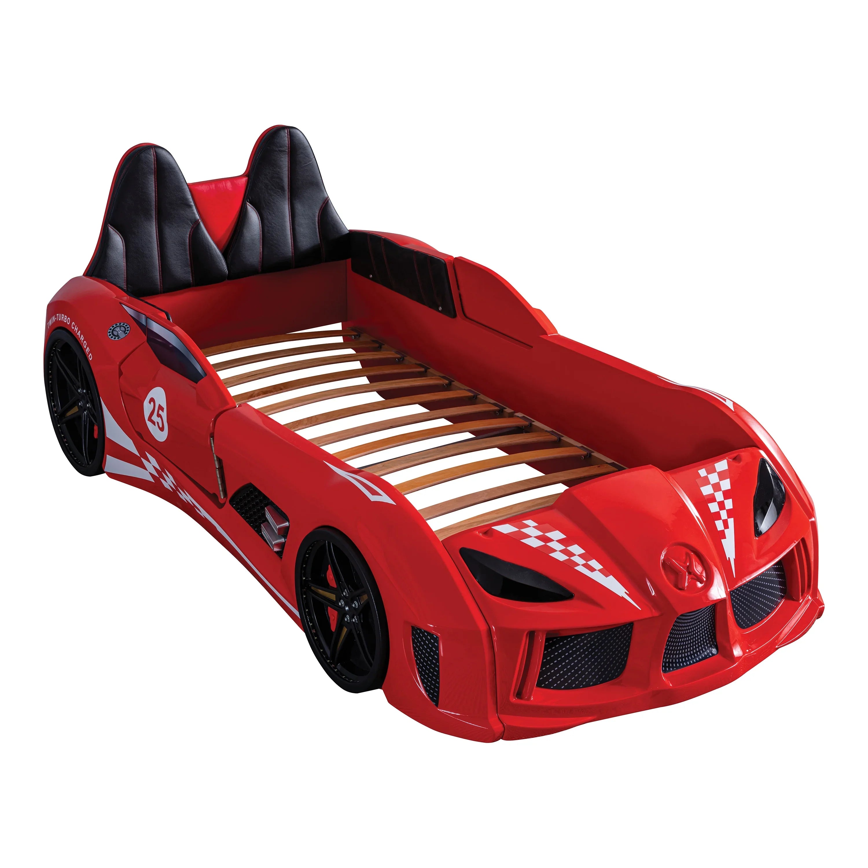 2026 New Furniture of America Dash Kids Plastic Twin Race Car Bed with LED and Sound, White - Image 17