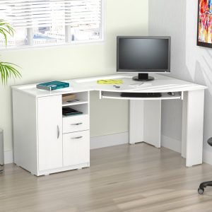 2026 New Inval Modern Corner Desk with 2 Drawers and Cabinet, Washed Oak