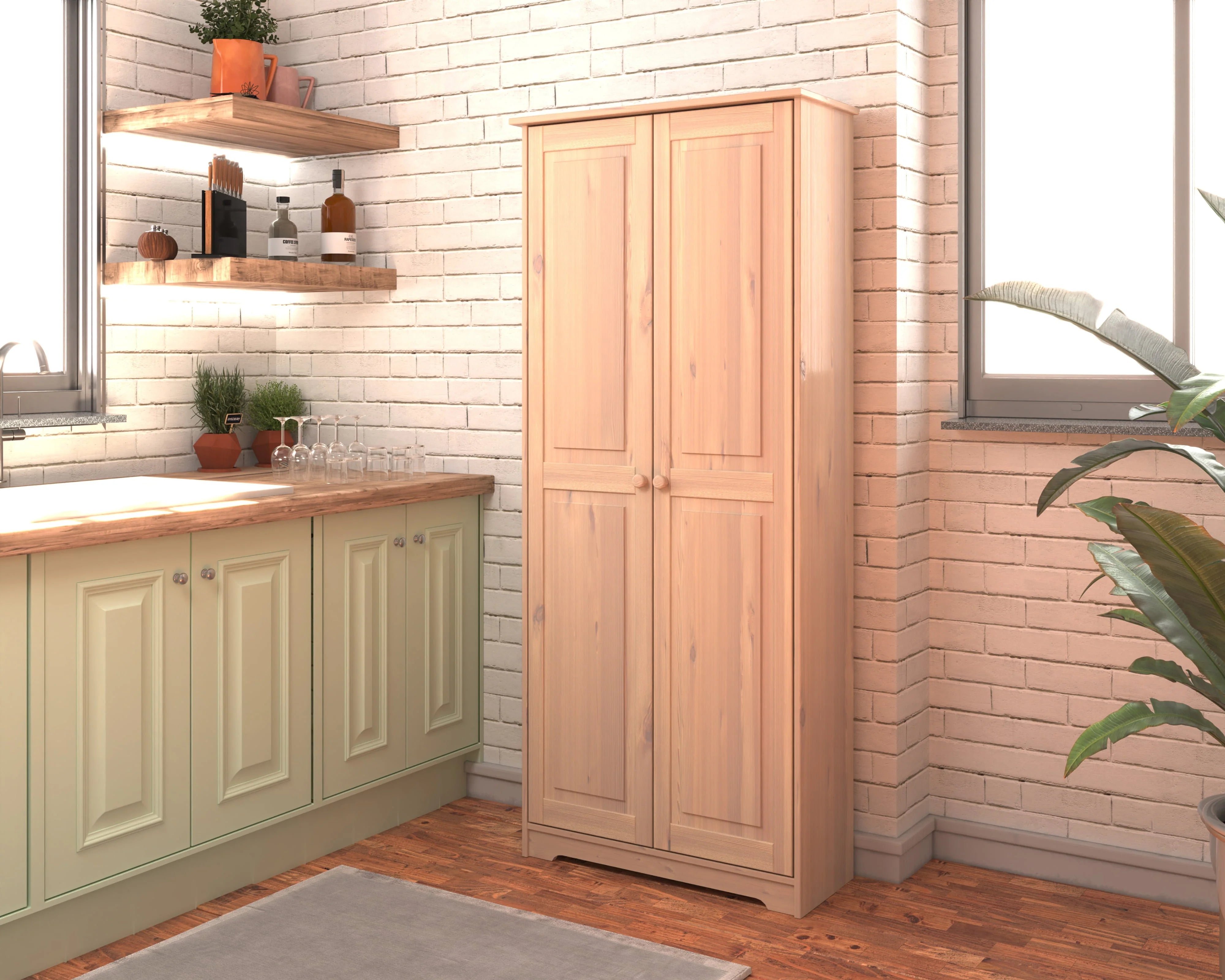 2026 New Solid Wood Pantry Storage Cabinet, Freestanding Kitchen Cupboard, Closet with Shelves - Image 6