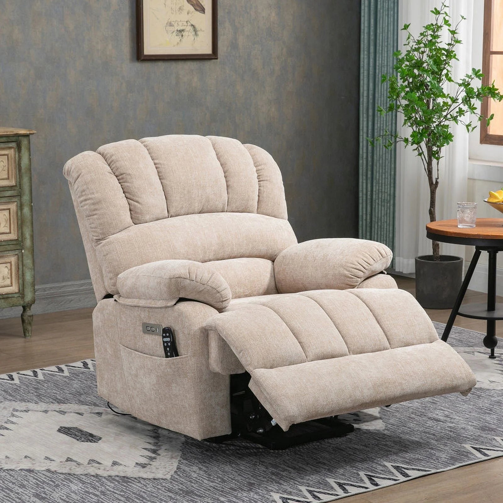 2026 New Oversized Power Lift Recliner Chairs for Adults,Beige Electric Recliners for Elderly with 8-Point Vibration Massage Lumbar Heating,2 Side Pocket,USB Port,24" Seat Width,25" Seat Depth,20" Seat Height - Image 5