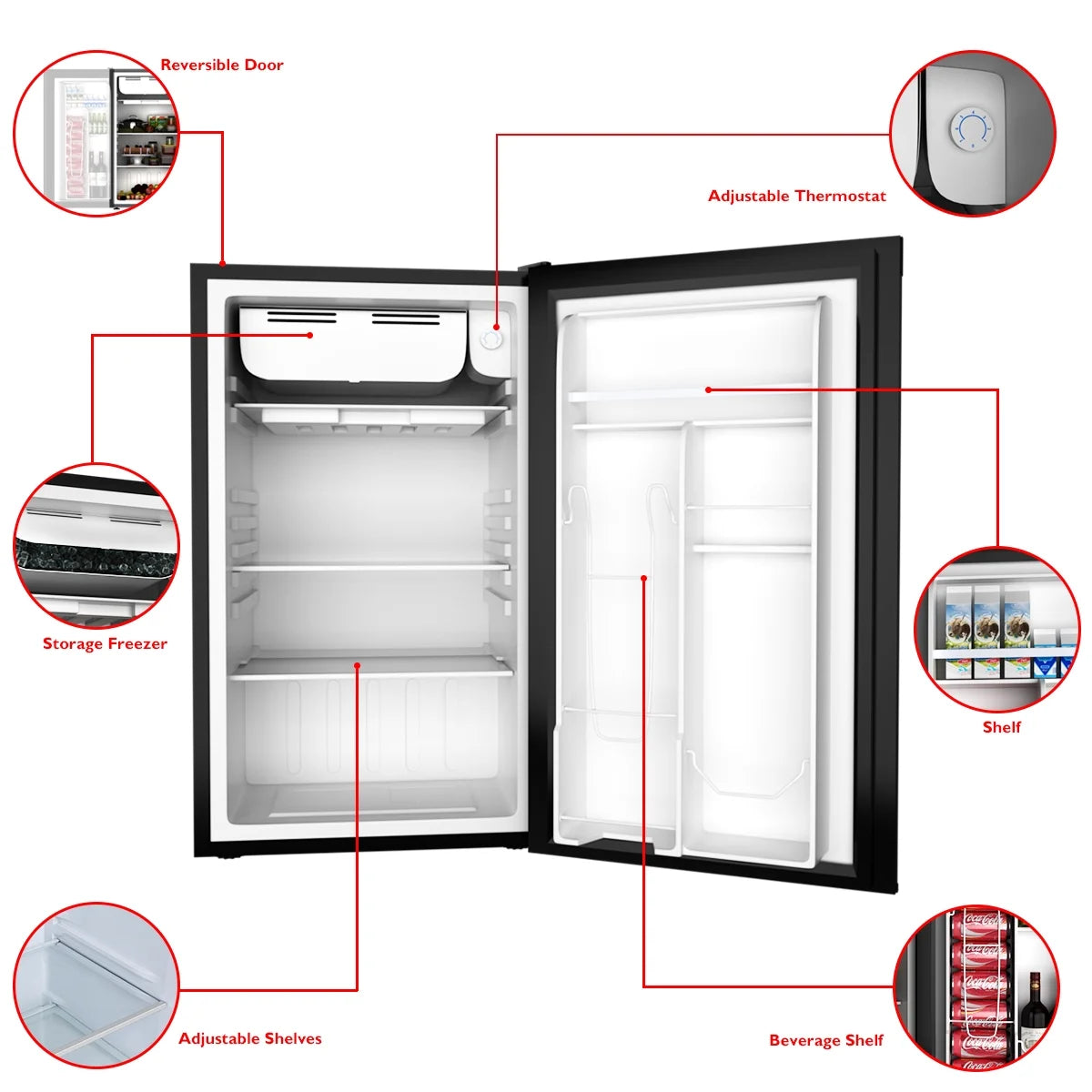 2026 New Costway 3.2 Cu.Ft. Compact Refrigerator Mini Dorm Small Fridge Freezer Reversible Door - Image 6