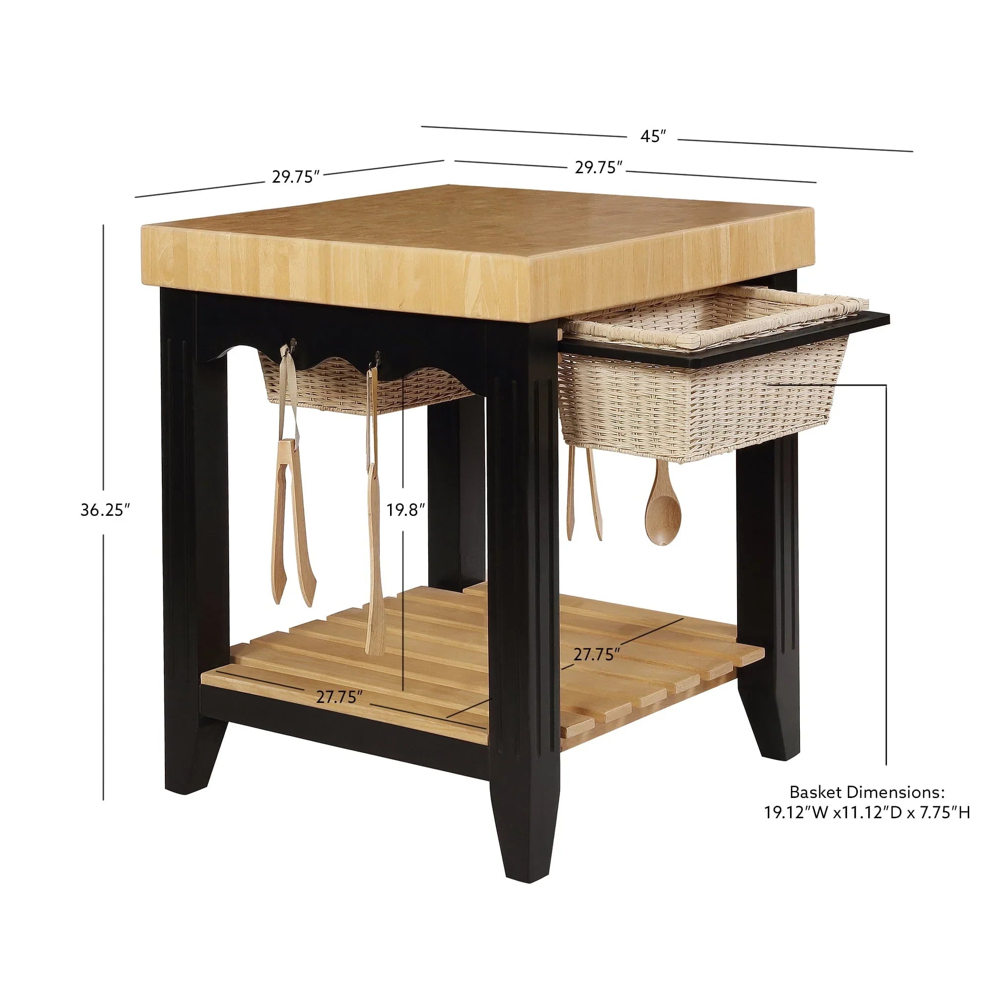 2026 New Kolton Square Kitchen Island, Black and Natural with Butcher Block Top - Image 9