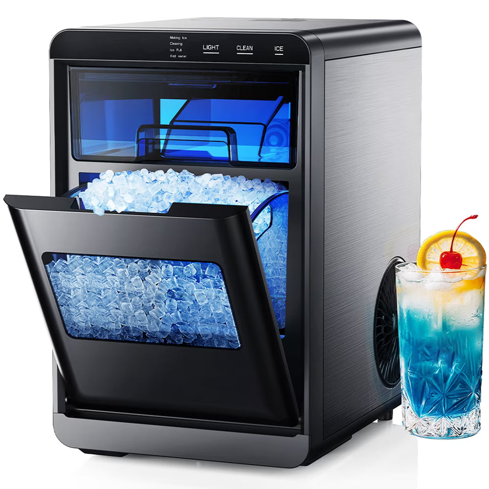 2026 New Simzlife Nugget Ice Maker Countertop, 44.9lbs per Day Chewable Pebble Nugget Ice Machine with Touch Screen for Home, Kitchen, Office, Stainless Steel, Black