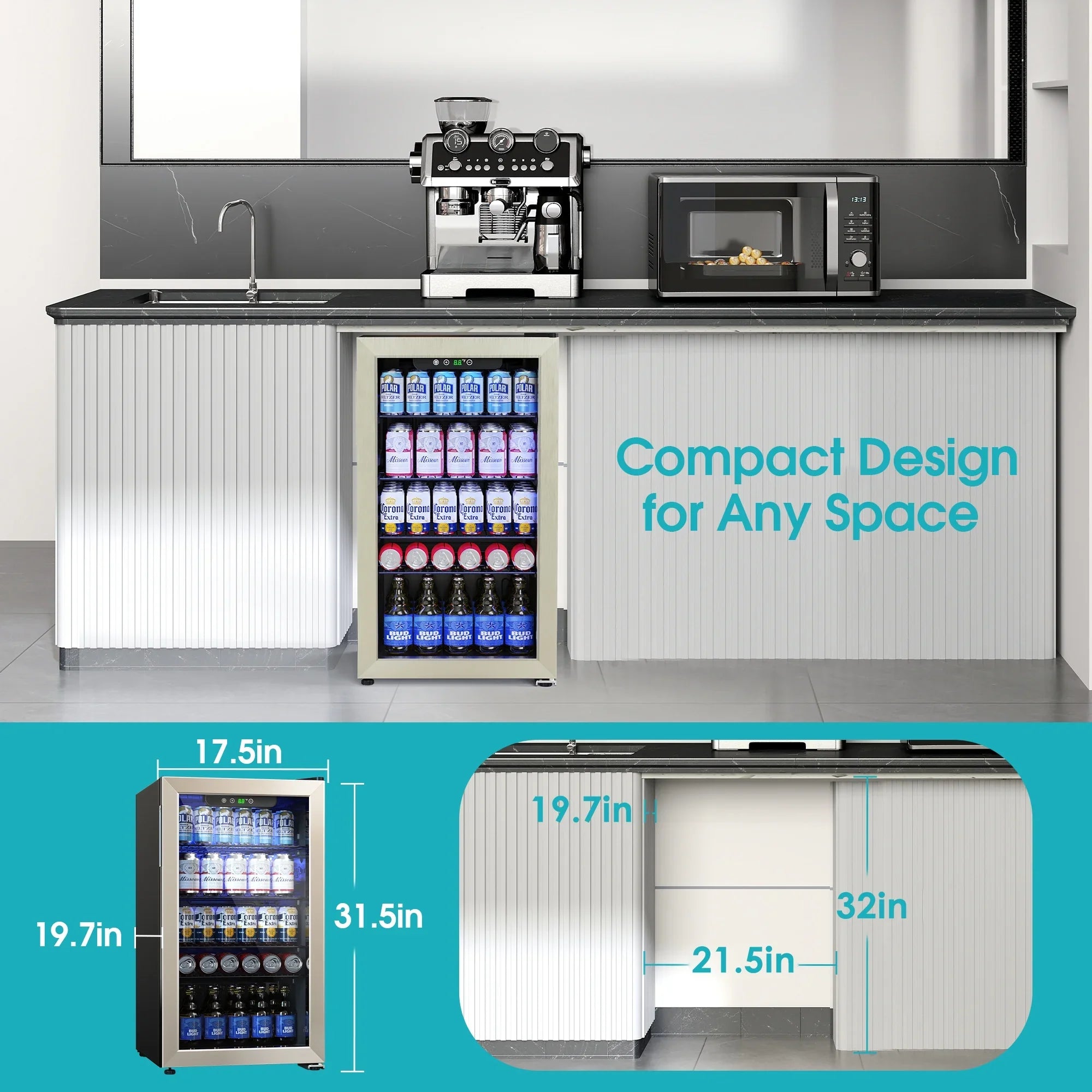 2026 New Qunler 130 Can Beverage Cooler Refrigerator with Glass Door for Beer Soda Water, Drink Fridge for Home Bar, Silver - Image 5