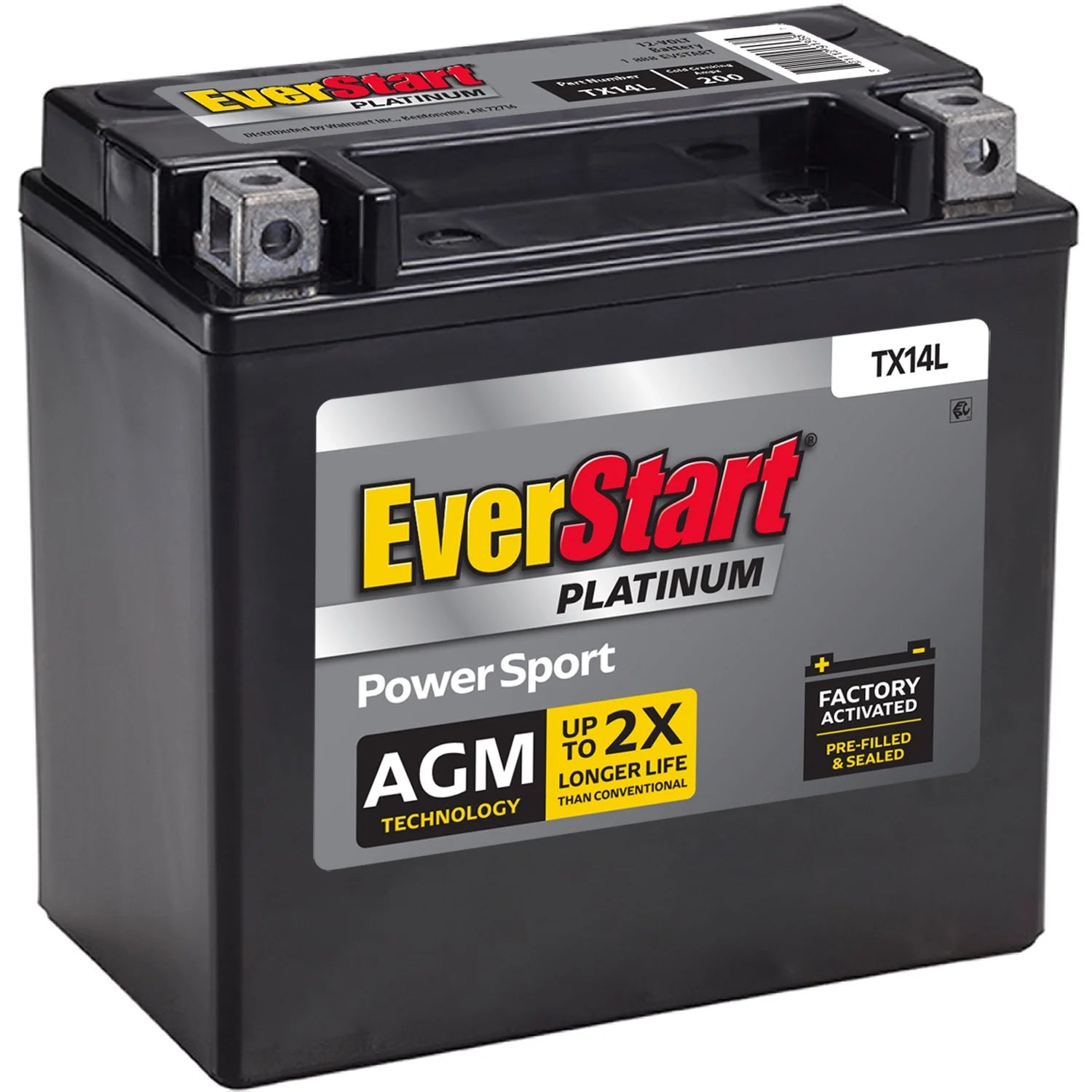 2026 New EverStart Platinum AGM Power Sport Battery, Group Size TX14L 12 Volt, 200 CCA