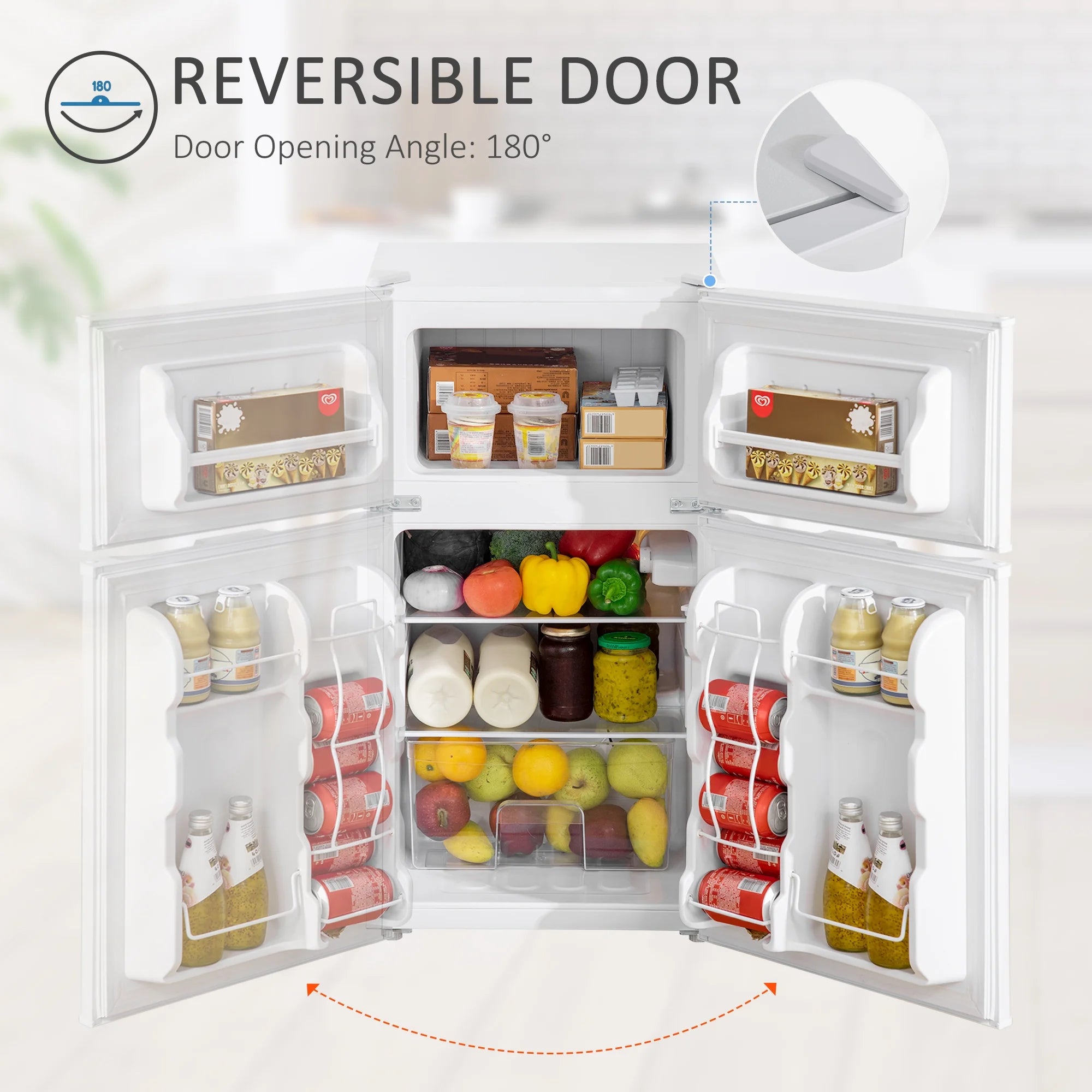 2026 New Harper & Bright Designs Double Door Mini Fridge with Freezer, 3.2 Cu.Ft Compact Refrigerator with Adjustable Shelf, Adjustable Thermostat and Reversible Door for Bedroom, Dorm, Home Office, White - Image 4