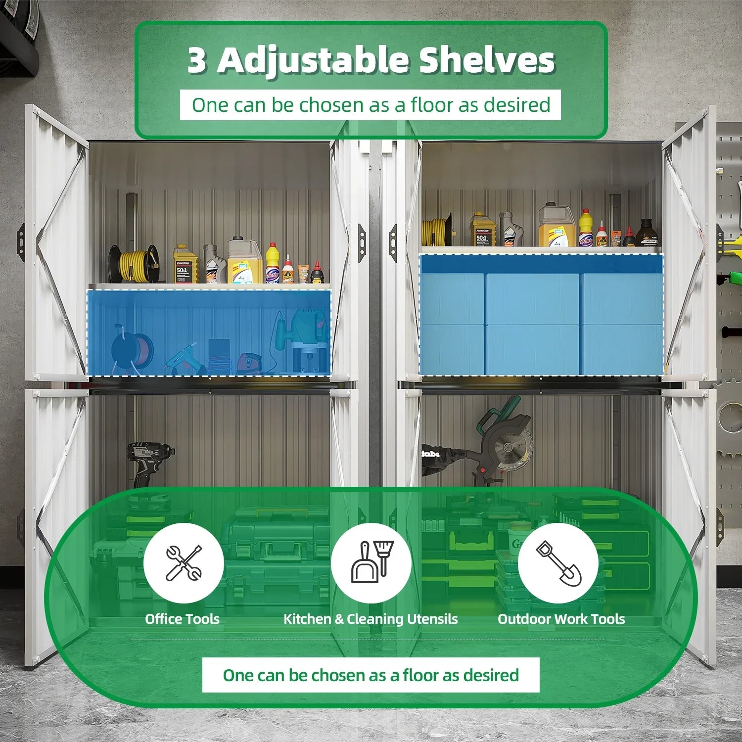 2026 New AECOJOY Outdoor Storage Cabinet for Garden & Patio, a Metal Organizer with Doors and Shelves in Gray - Image 20
