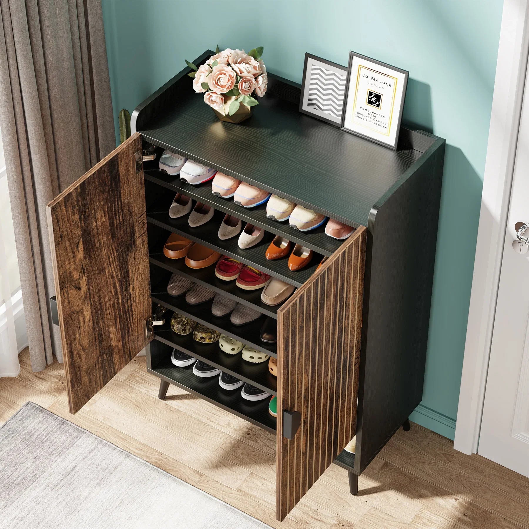 2026 New Tribesigns Shoe Cabinet with Doors, 7-Tier Shoe Storage Cabinet with Adjustable Shelves, Wood Grain Shoes Rack Shoe Organizer - Image 5