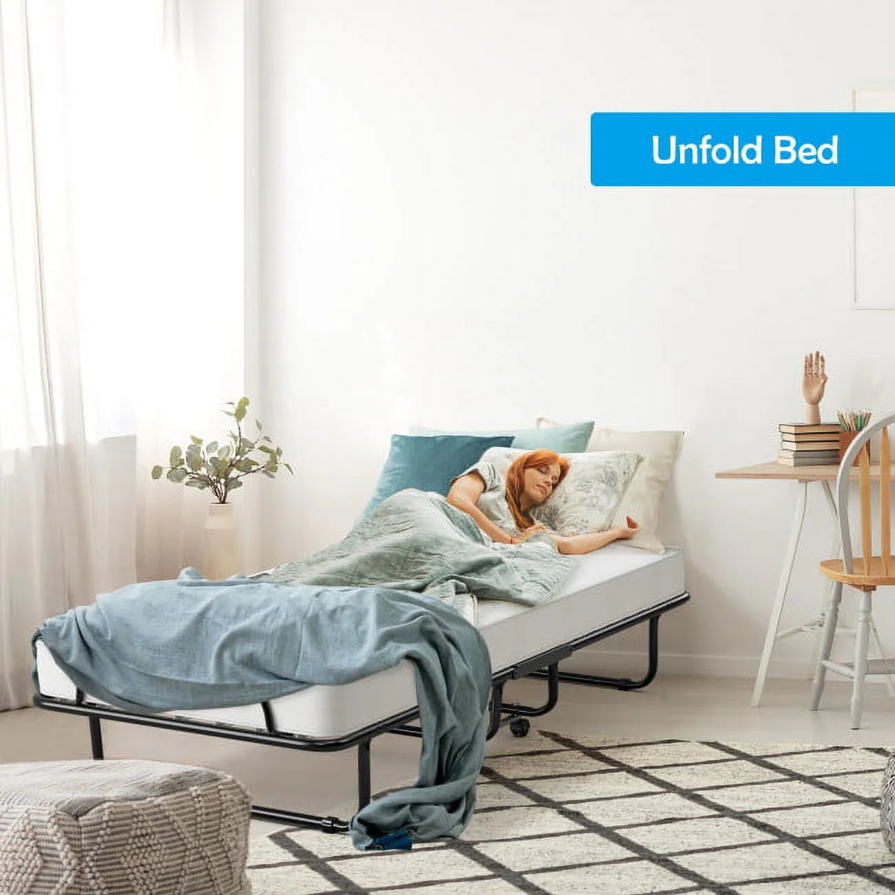 2026 New 75" x 31" x 13" Folding Bed with Mattress, Rollaway Bed Metal Frame on Wheels, Portable Foldable Guest Bed for Adults, Cot Size Fold up Bed with Memory Foam Mattress - Image 9