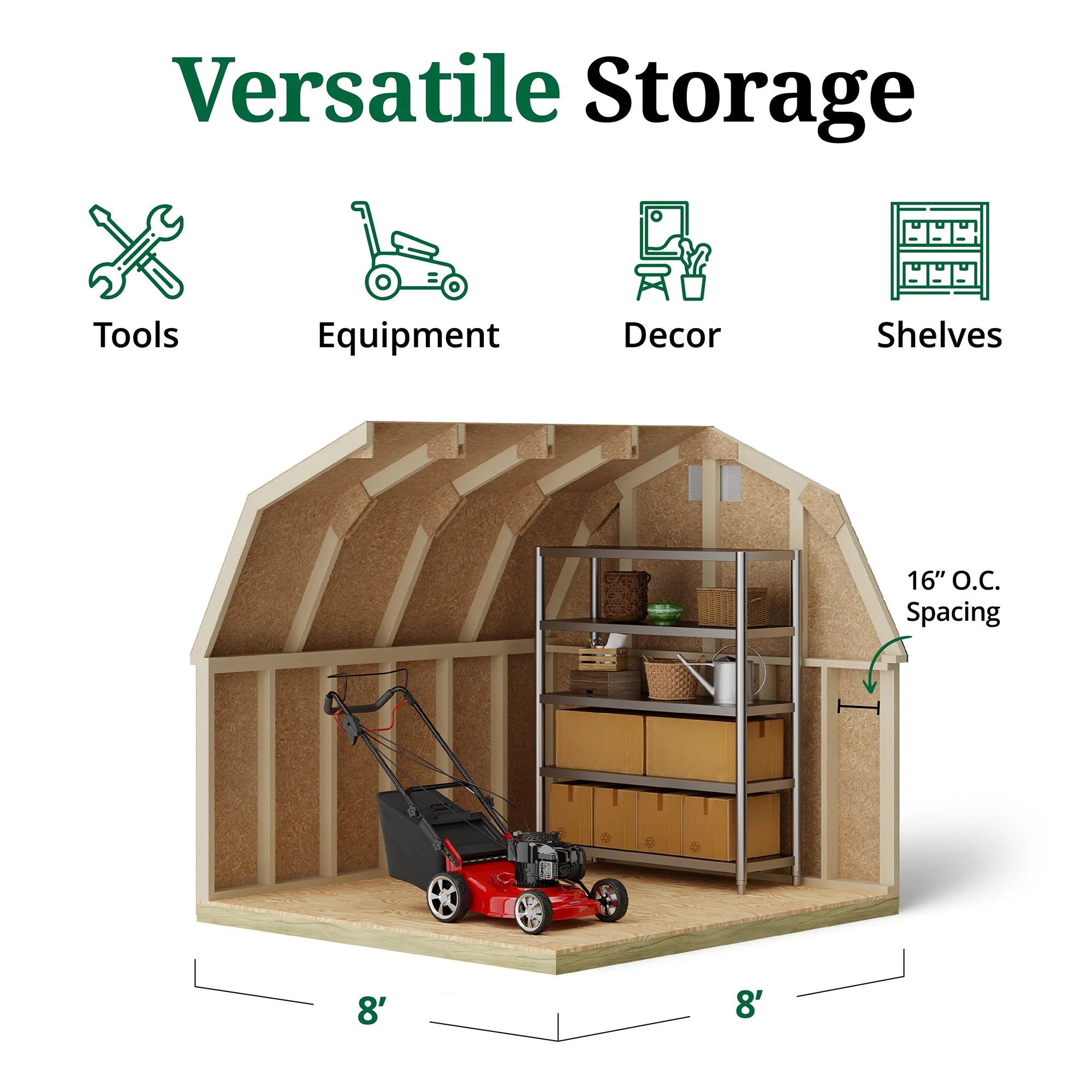 2026 New Little Cottage Co. 8x8 Classic Gambrel Barn with 4 ft. Sidewalls, Outdoor Wood Storage Shed Do-It-Yourself Precut Kit - Image 5