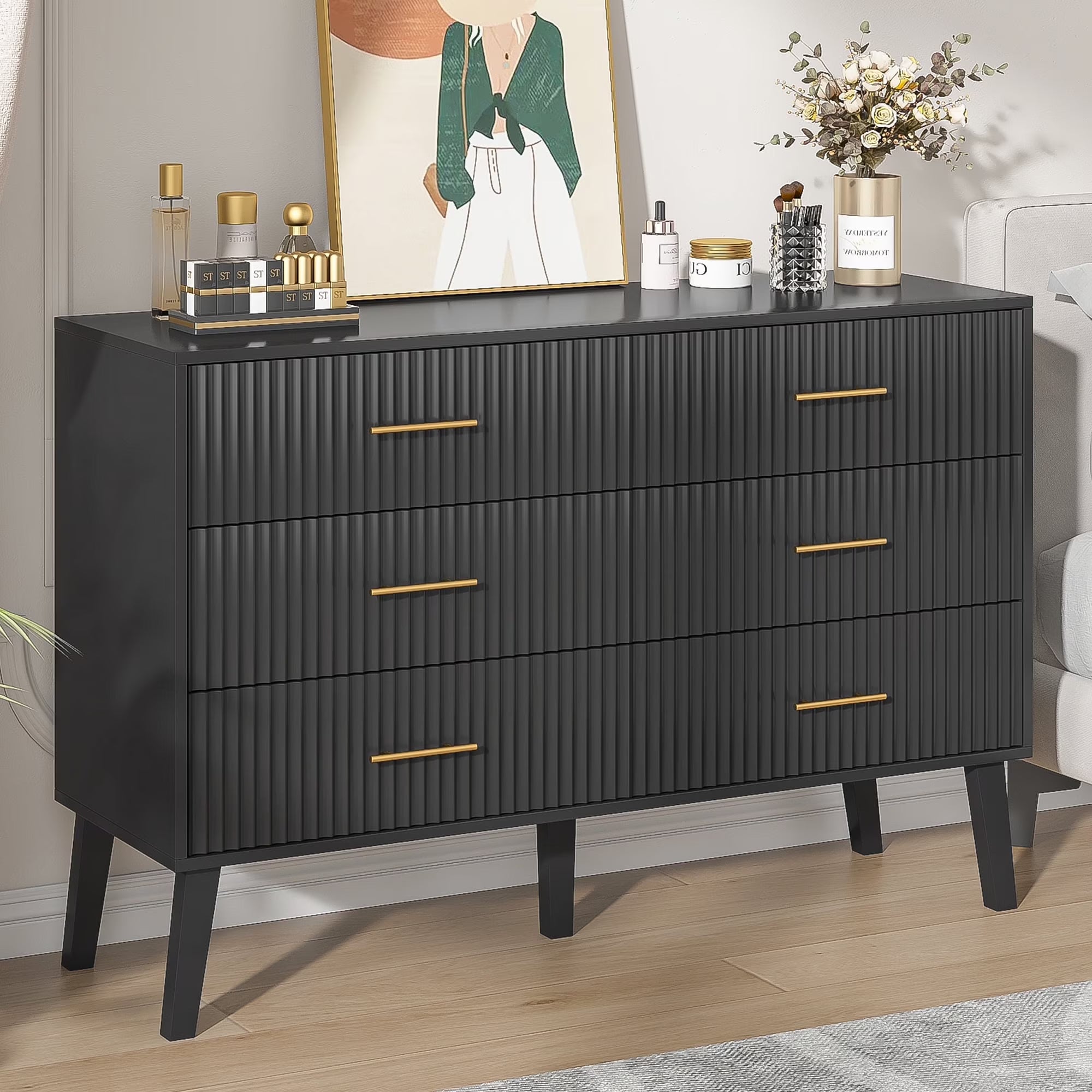 2026 New Fluted 6 Drawers Dresser, Wide Modern Chest of Drawers, 6 Drawer Double Dresser - Image 4