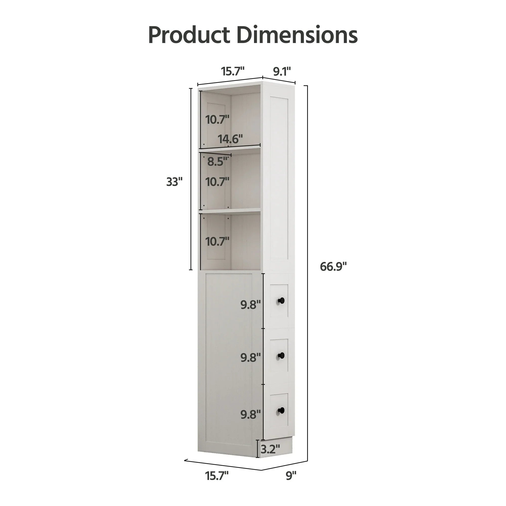 2026 New LAUSAINT HOME Bathroom Storage Cabinet, Tall Thin White Storage with 2 Adjustable Shelves & 3-level Drawers for Home, Kitchen - Image 6