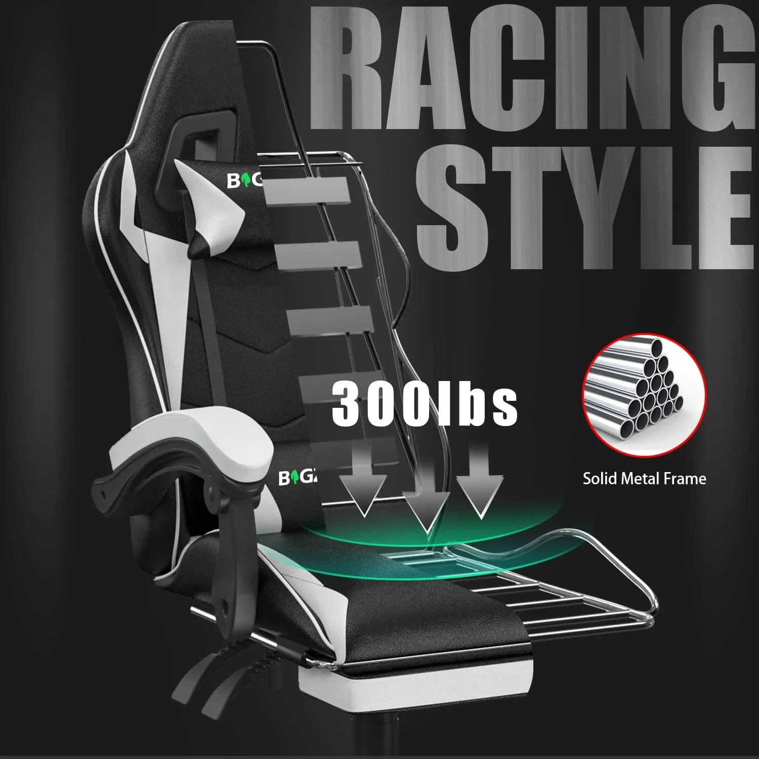 2026 New Bigzzia Gaming Chair Office Chair, Ergonomic Game Chair with Height Adjustable Headrest and Lumbar Support for Adults Teens, Black & White - Image 24
