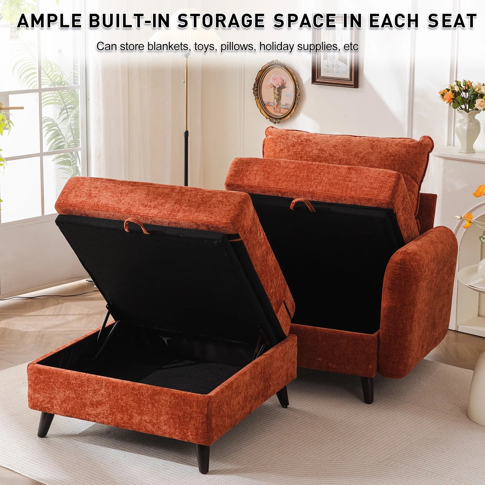 2026 New Rexulqo Oversized Accent Chair with All Seats Storage,Comfy Living Room Chairs with 2 Throw Pillow,Upholstered Mid-Century Armchair,24.5'' Deep Seat,Reading Chair For Bedroom,Office,Chenille,Green - Image 24