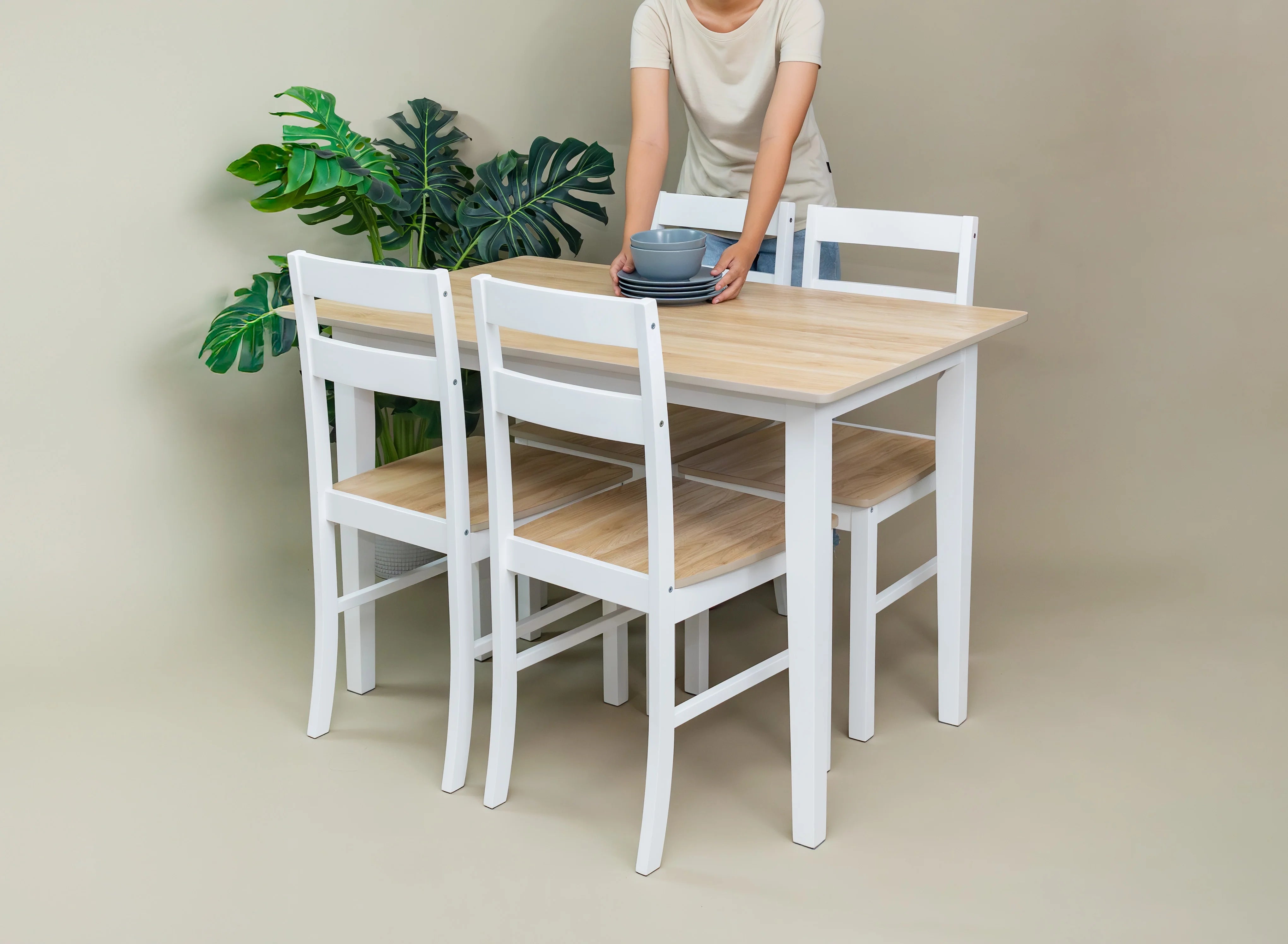 2026 New Mainstays 5-Piece Dining Set, 1 Table and 4 Chairs, White, MDF and Rubberwood, Indoor, 46" L x 29" W x 30" H Table - Image 5