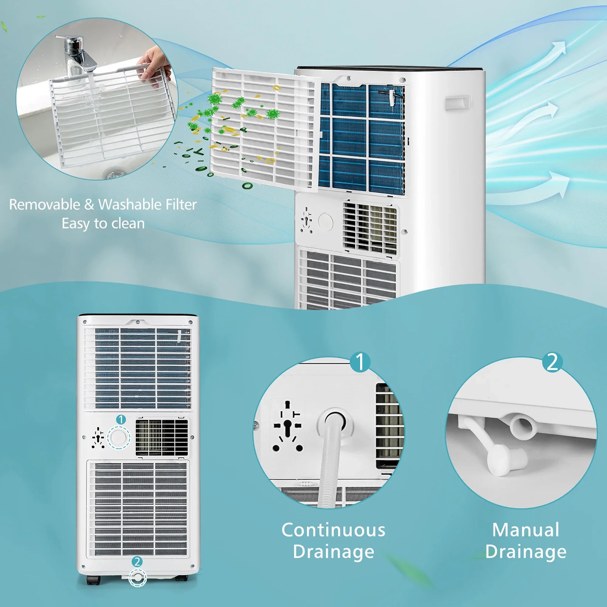 2026 New Costway 10000 BTU Portable Air Conditioner 3-in-1 Air Cooler with Fan Dehum Sleep Mode - Image 8