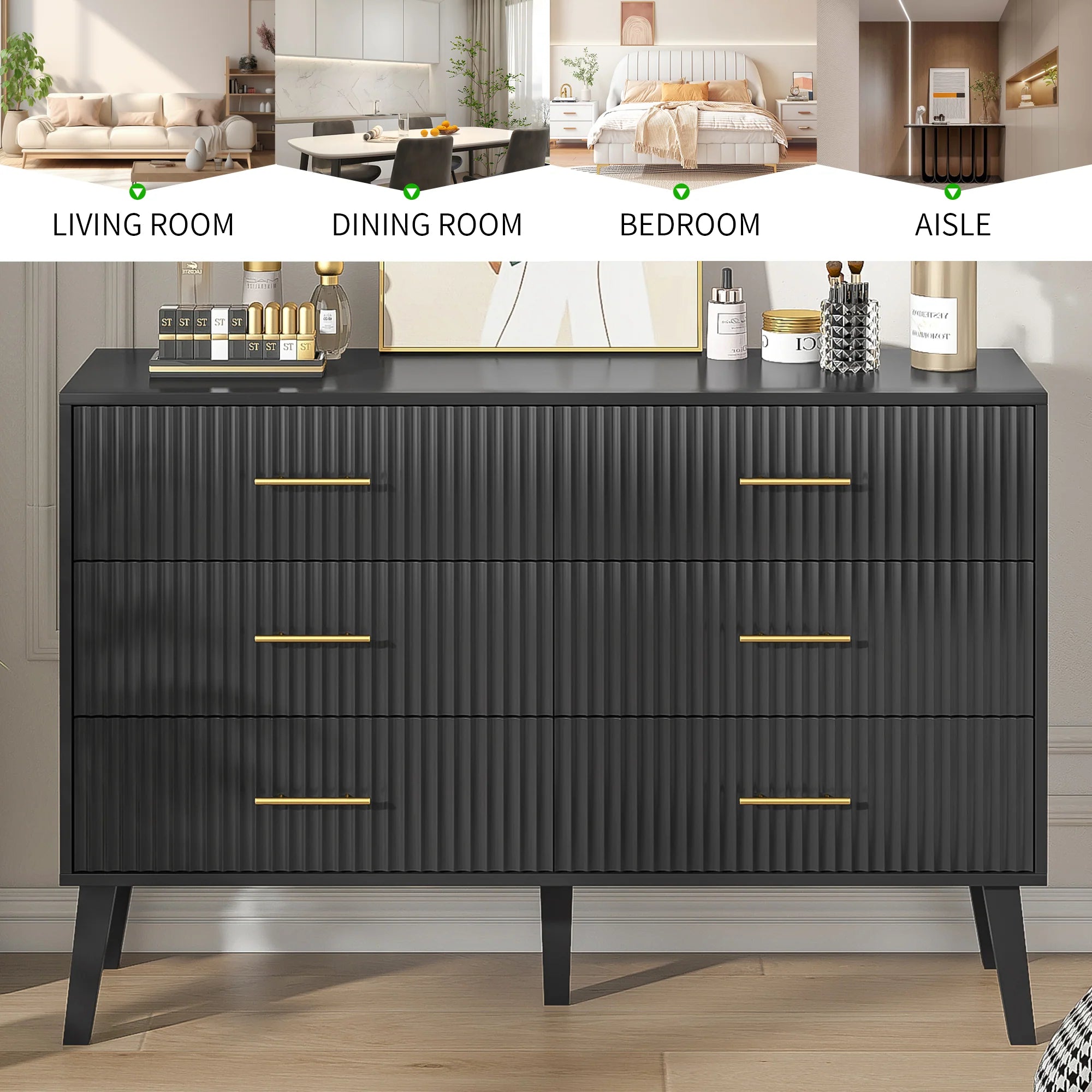 2026 New Fluted 6 Drawers Dresser, Wide Modern Chest of Drawers, 6 Drawer Double Dresser - Image 33