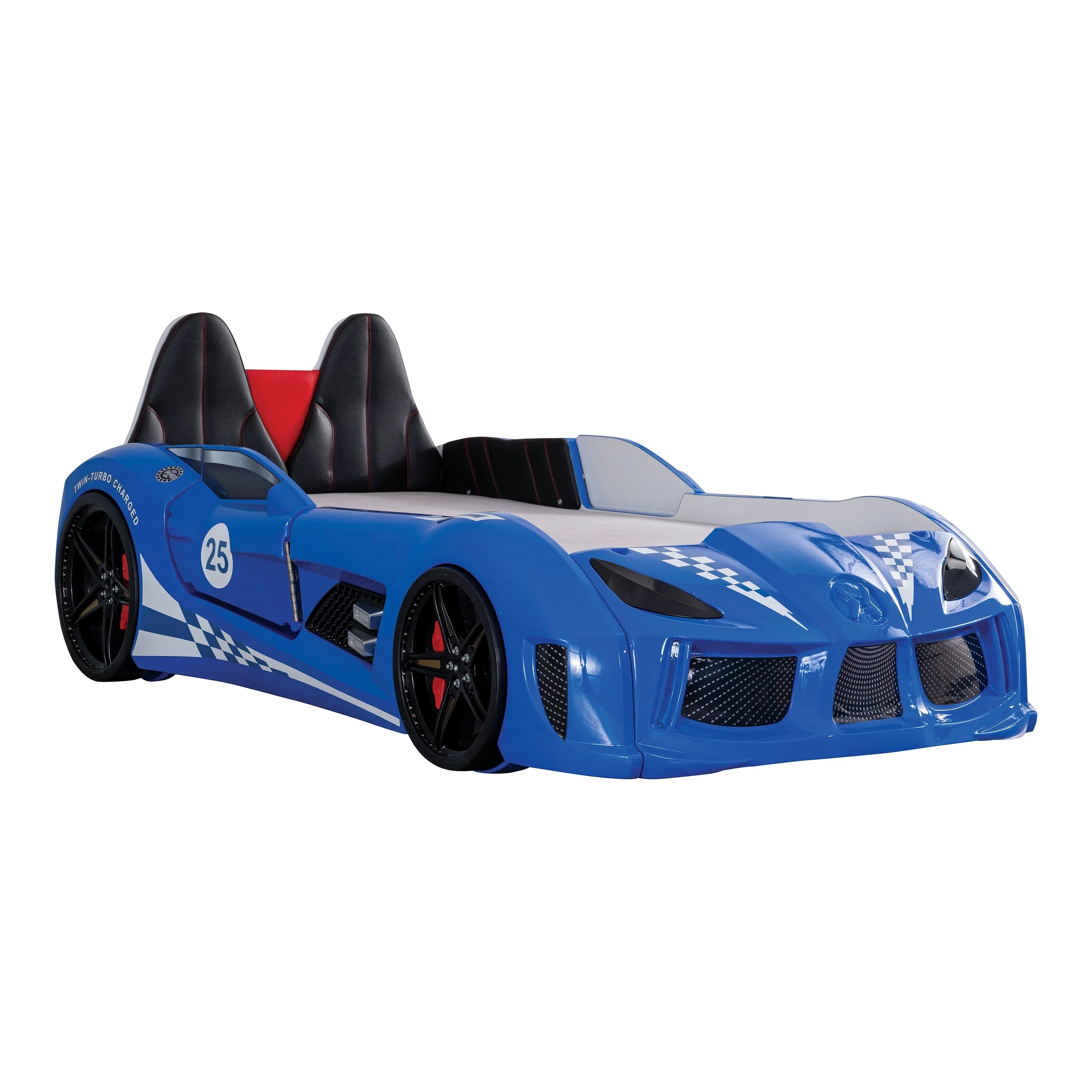 2026 New Furniture of America Dash Kids Plastic Twin Race Car Bed with LED and Sound, White - Image 37