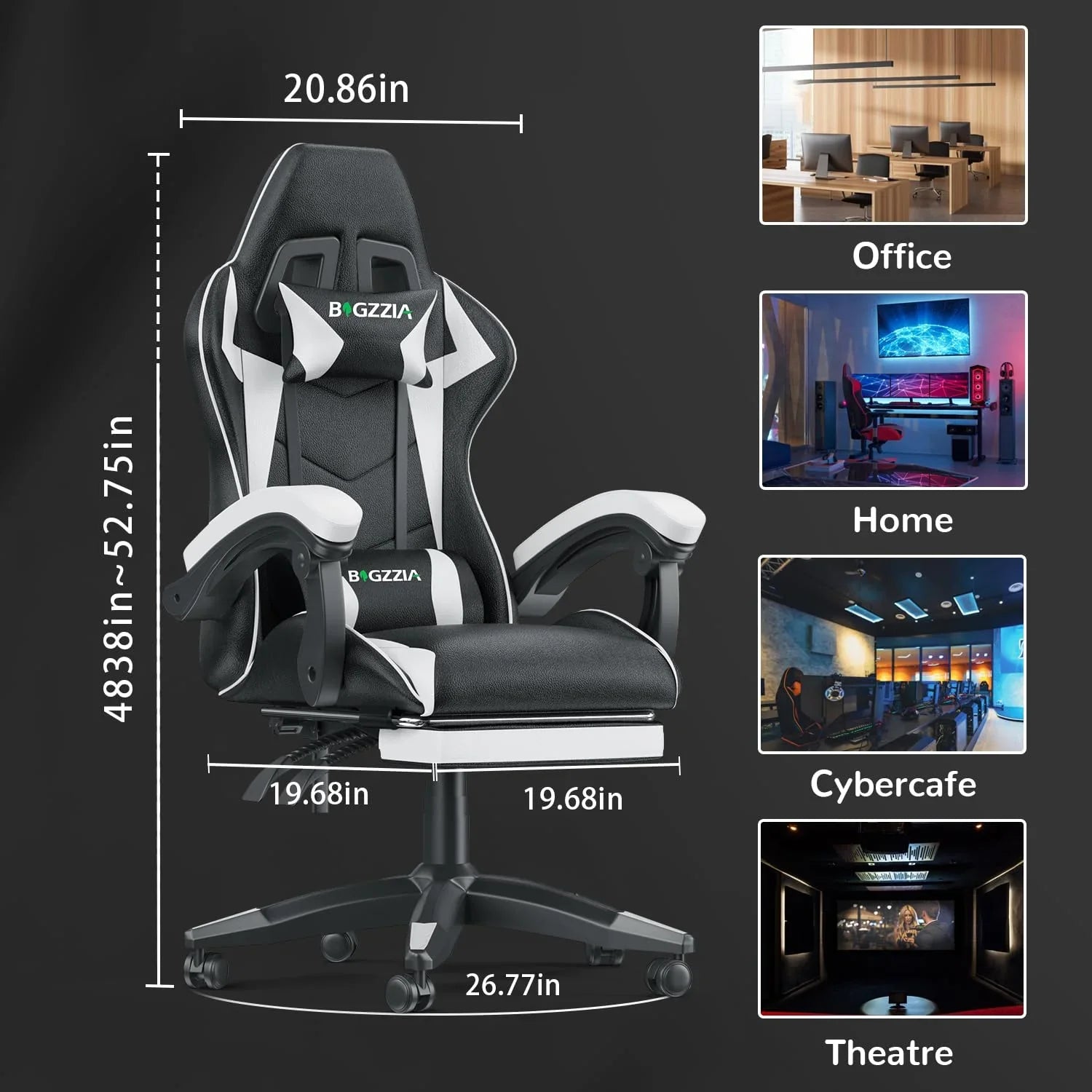 2026 New Bigzzia Gaming Chair Office Chair, Ergonomic Game Chair with Height Adjustable Headrest and Lumbar Support for Adults Teens, Black & White - Image 27