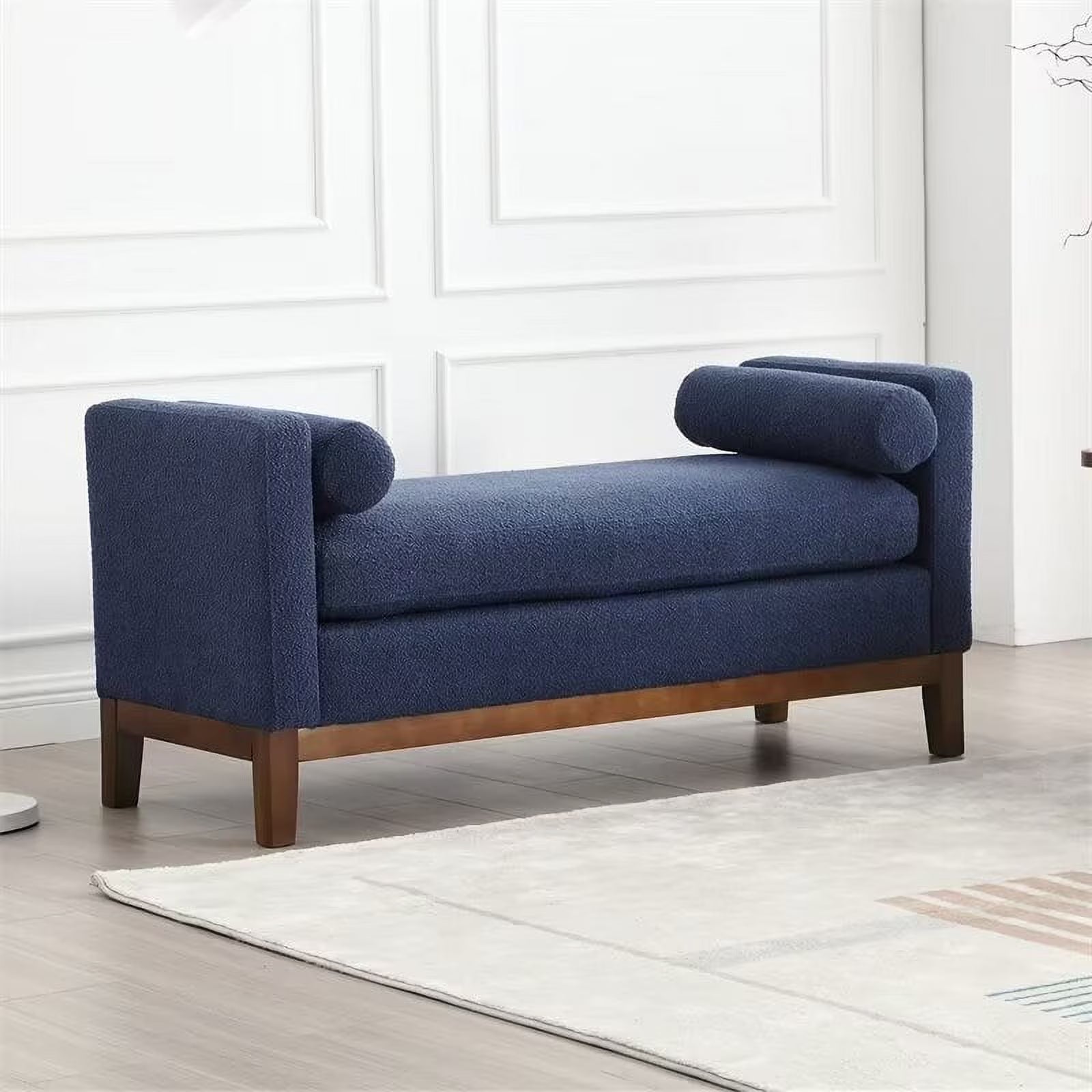 2026 New End of Bed Bench, 53.5" Boucle Fabric Upholstered Entryway Bench with Wood Legs & Bolster Pillows, Rolled Arm Cushioned Ottoman Foot Rest Long Stool Window Extra Seating for Bedroom, Ivory - Image 4