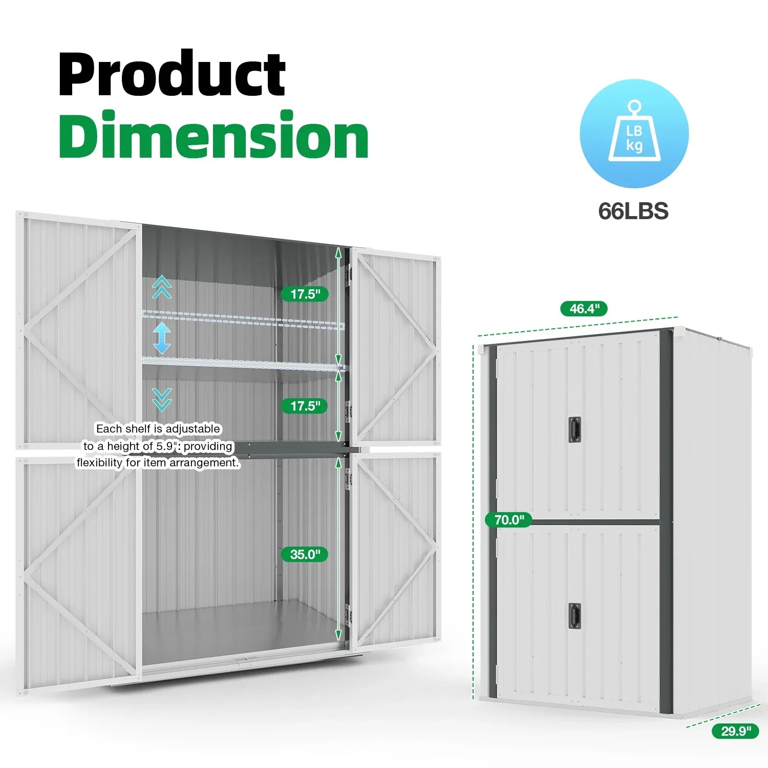 2026 New AECOJOY Outdoor Storage Cabinet for Garden & Patio, a Metal Organizer with Doors and Shelves in Gray - Image 23