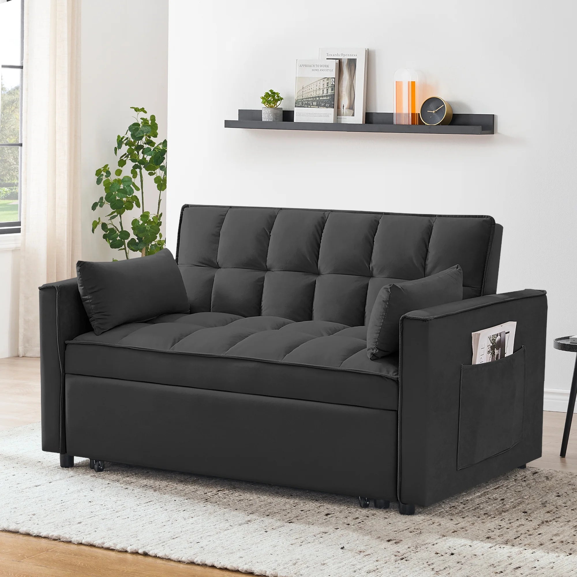 2026 New Convertible Sofa Bed,3-in-1 Sleeper Sofa with Pull Out Bed,Velvet Highly Elastic Sponge Futon Couch Loveseat with Adjustable Backrest and 2 Pillows for Living Room,Gray - Image 19