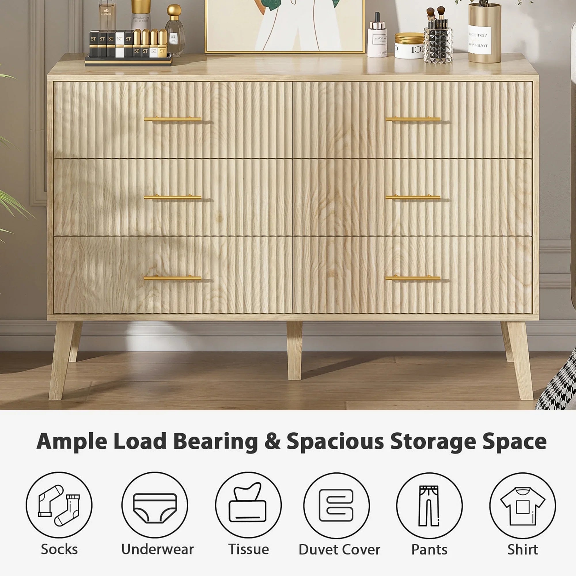 2026 New Fluted 6 Drawers Dresser, Wide Modern Chest of Drawers, 6 Drawer Double Dresser - Image 12