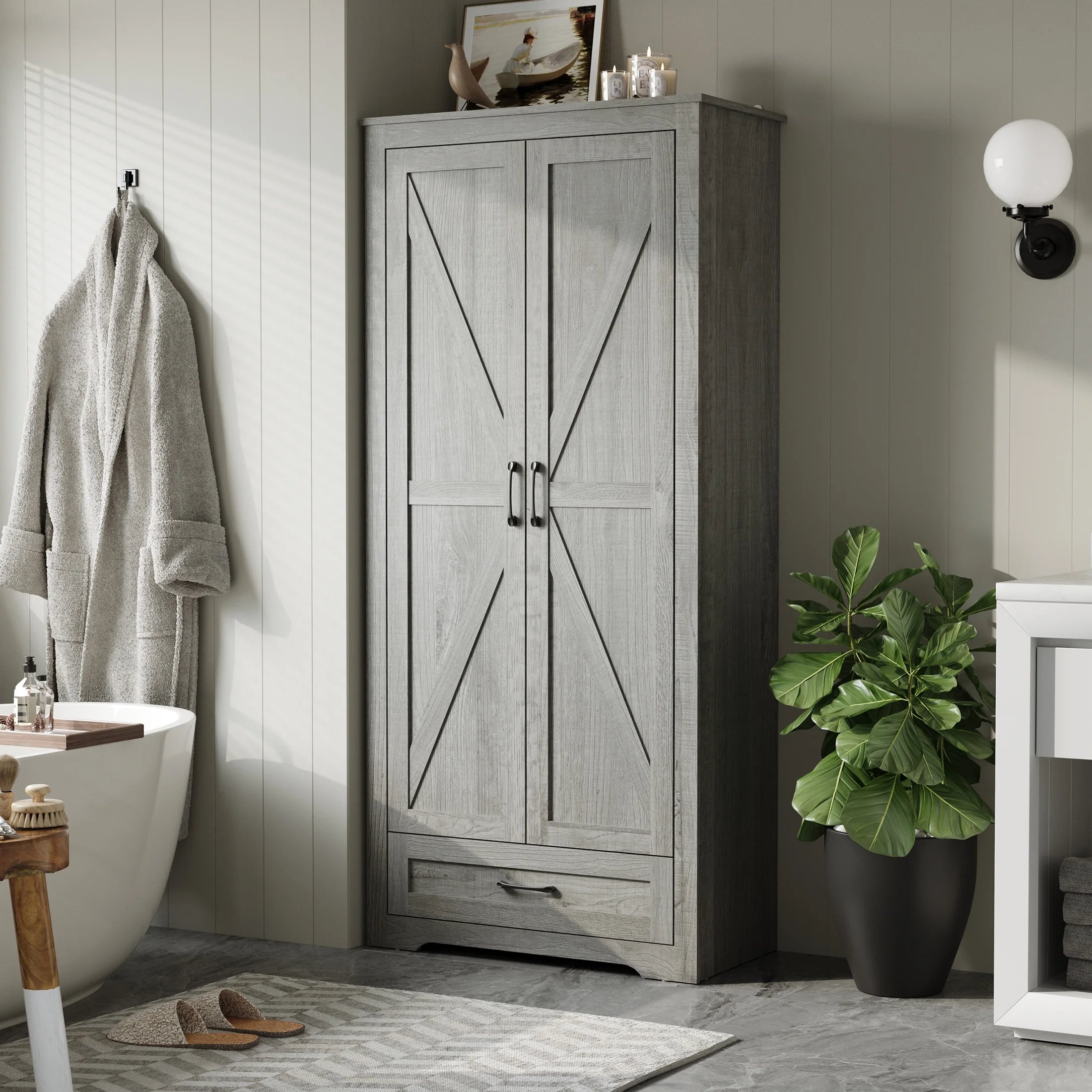2026 New YouTrend 69" Tall Kitchen Pantry,Farmhouse Storage Cabinet with 2 Barn Doors 4 Adjustable Shelves and Large Drawer for Dining Room,Living Room,Bathroom,White - Image 19