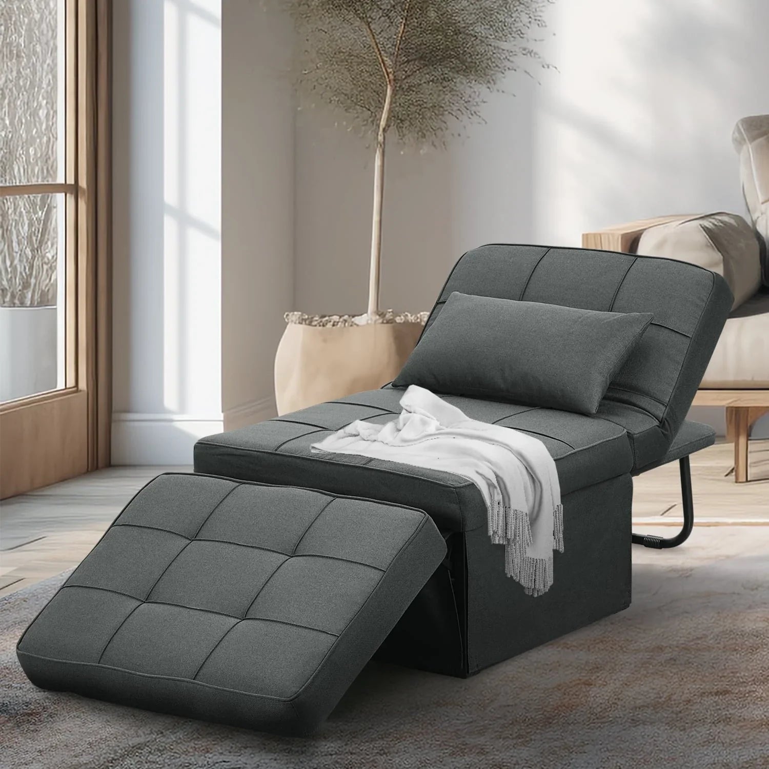2026 New Ainfox Folding Sofa Bed, 4 in 1 Daybeds Ottoman Chair Lounge Couch for Guest Sleeper, Suitable for Modern Living Room, Bedroom, Small Single Size(Dark Grey)