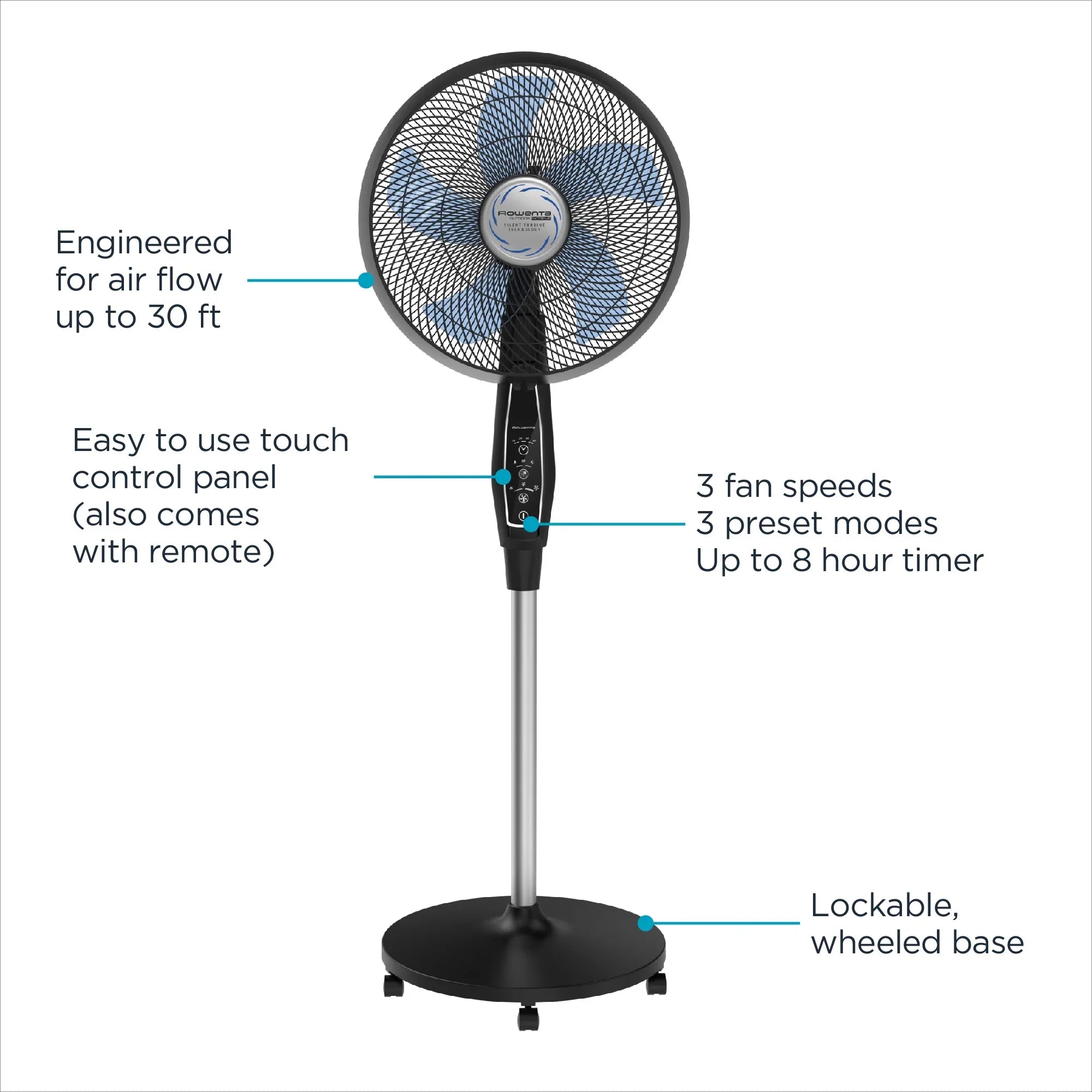 2026 New Rowenta Turbo Silence Standing Floor Fan with Remote, 53 Inch, Portable, 5 Speeds, VU5670 - Image 22