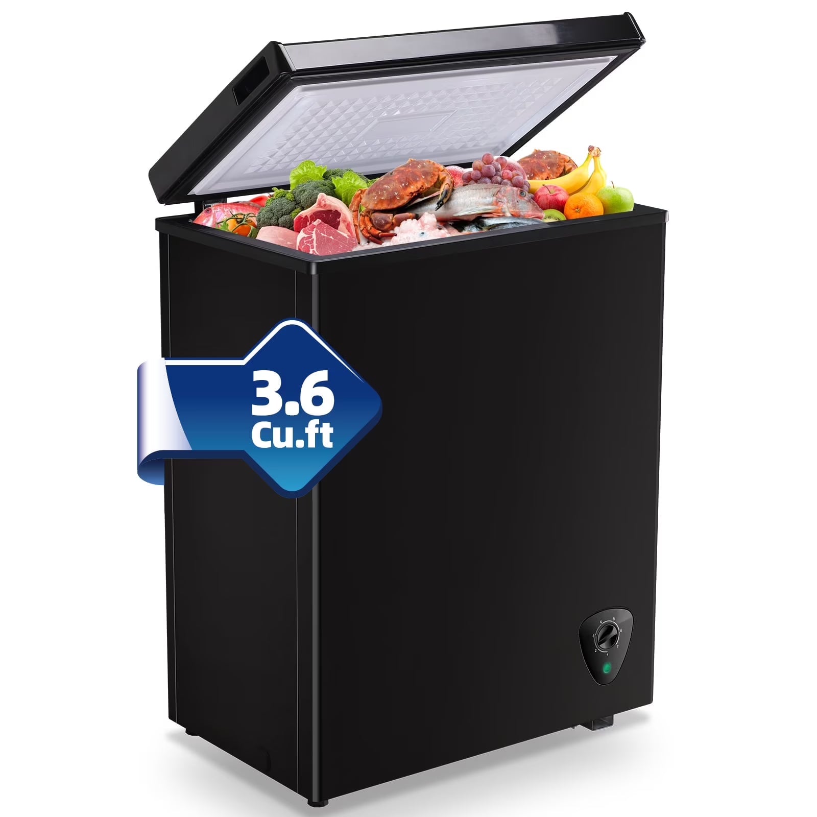 2026 New 3.6 Cu.ft Chest Mini Freezer with Wheels Deep Freezer for Bulk Storage Top Open Door 2 Removable Baskets 7 Modes Temperature for Home Apartment Kitchen Black