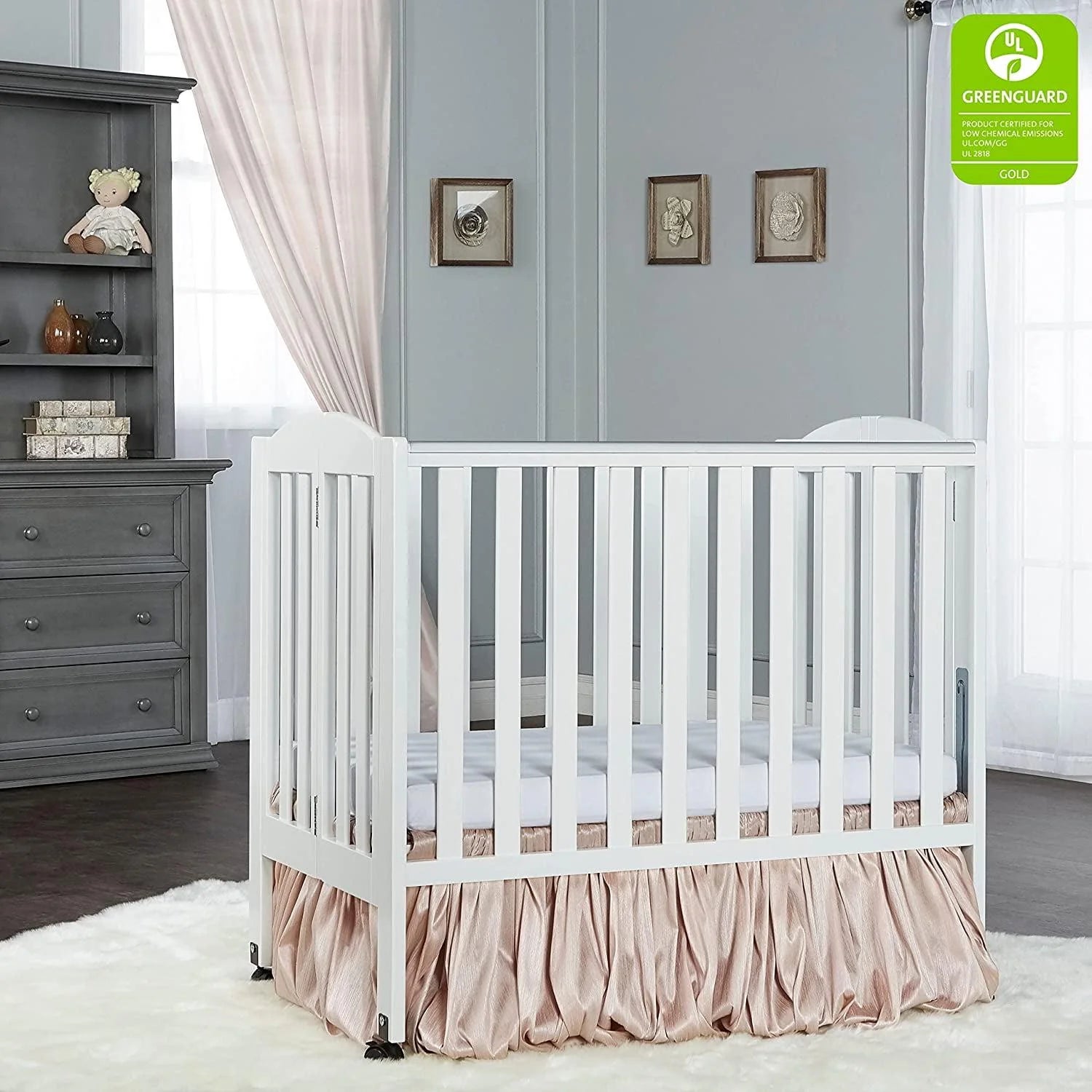 2026 New Dream On Me 2-in-1 Folding Portable Mini Crib in White. Mattress Pad Included. Easy to Fold and Store Baby Crib. Two Adjustable Mattress Height positions Convertible Crib - Image 3