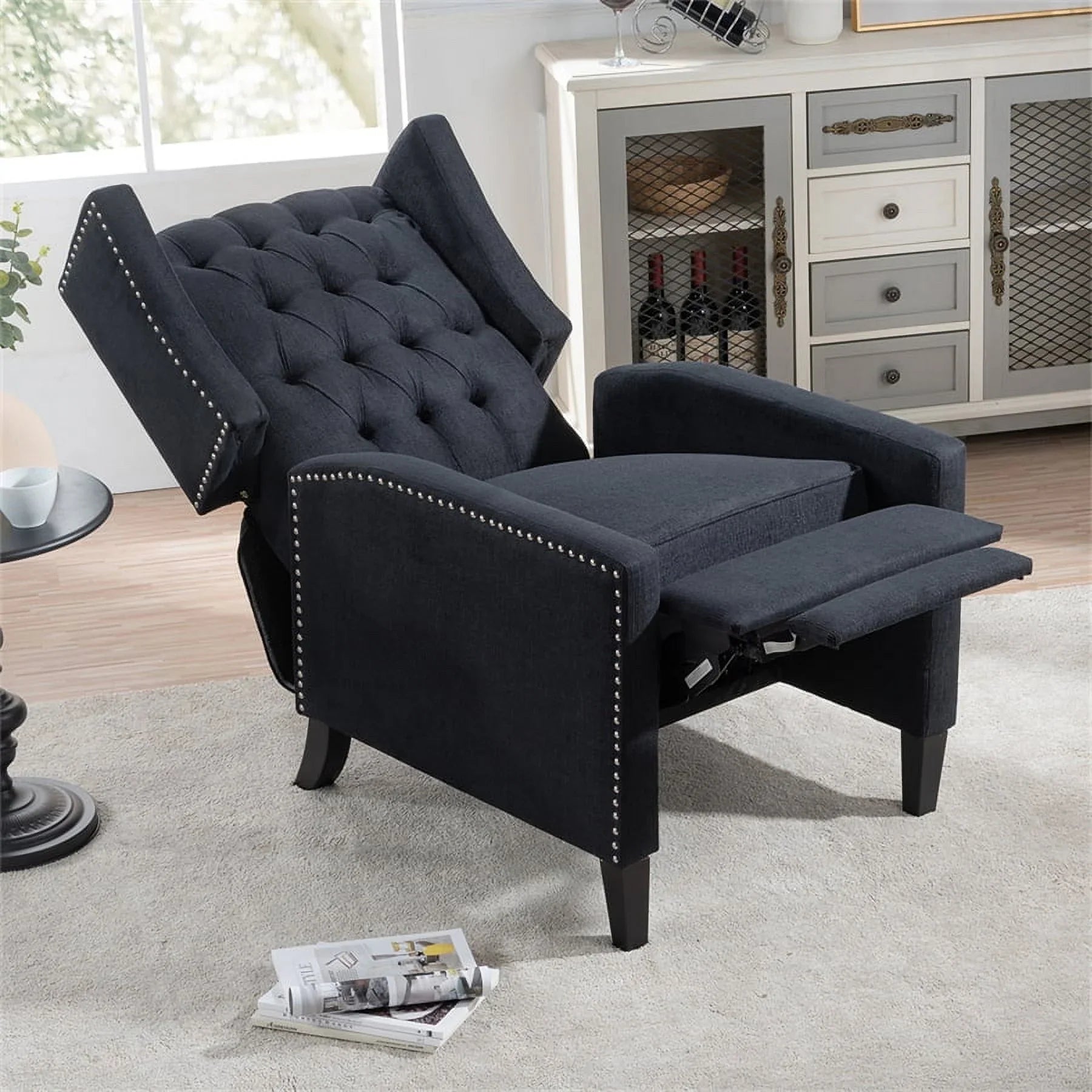 2026 New Triple Tree Modern Fabric Foam Wood Solid Print Nailhead Trim Accent Chair, Beige - Image 11