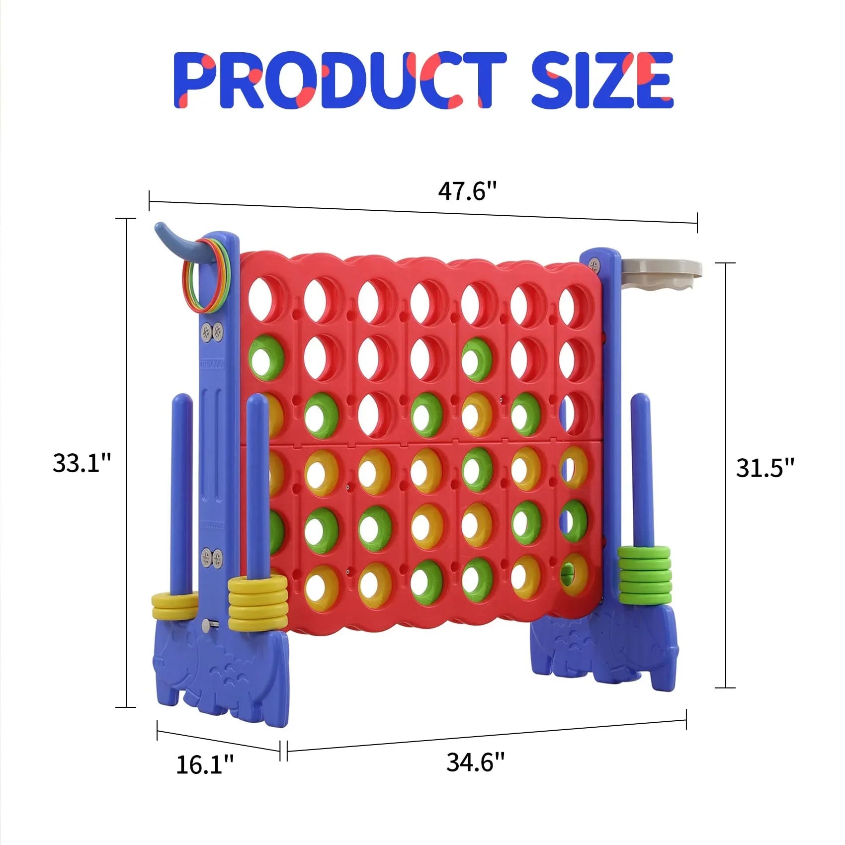2026 New UNICOO® 3-in-1 Giant 4 in A Row Game, Featuring Basketball Hoop, Ring Toss Game & 4-to-Score Game. Perfect for Kids & Adults, Parties & Gatherings with Carrying Bag (Red + Blue) - Image 7