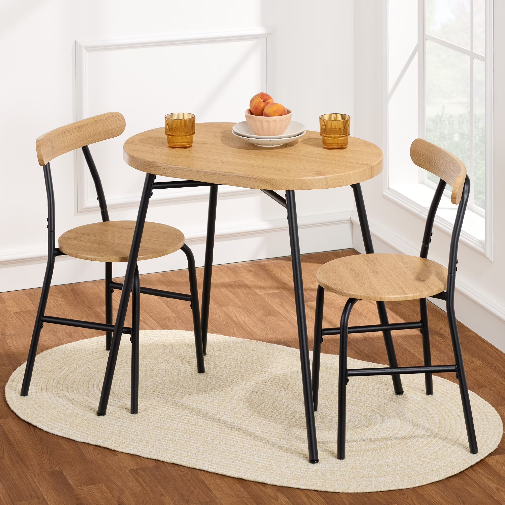 2026 New Best Choice Products 3-Piece Modern Oval Dining Table Set, Small Kitchen Dinette w/ 2 Chairs - Black/Black - Image 3