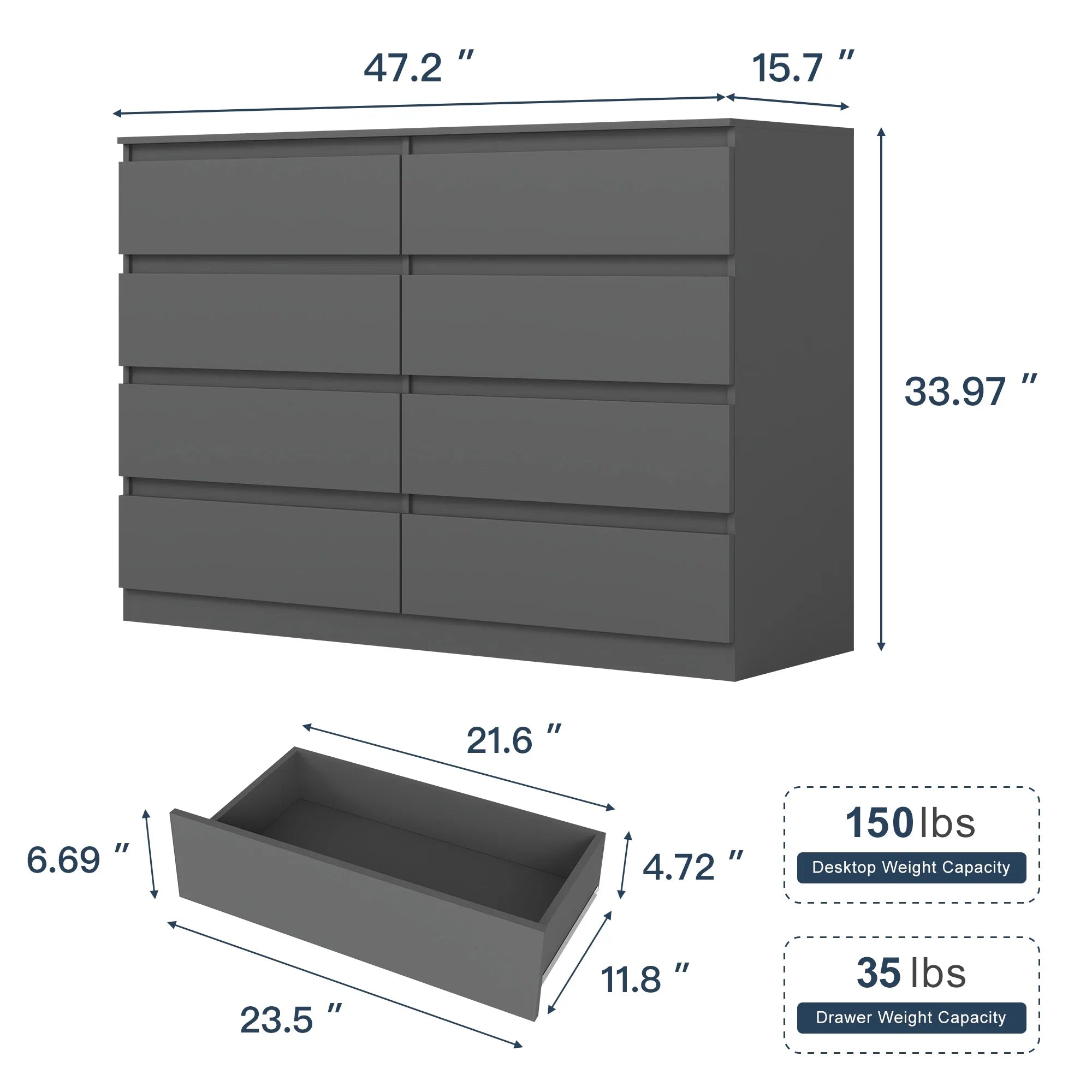 2026 New Kadyn Modern 6 Drawer Dresser Wood Cabinet,Dresser for Bedroom, Kitchen Storage Cabinet with Drawers, Chest of Drawers(Black) - Image 31