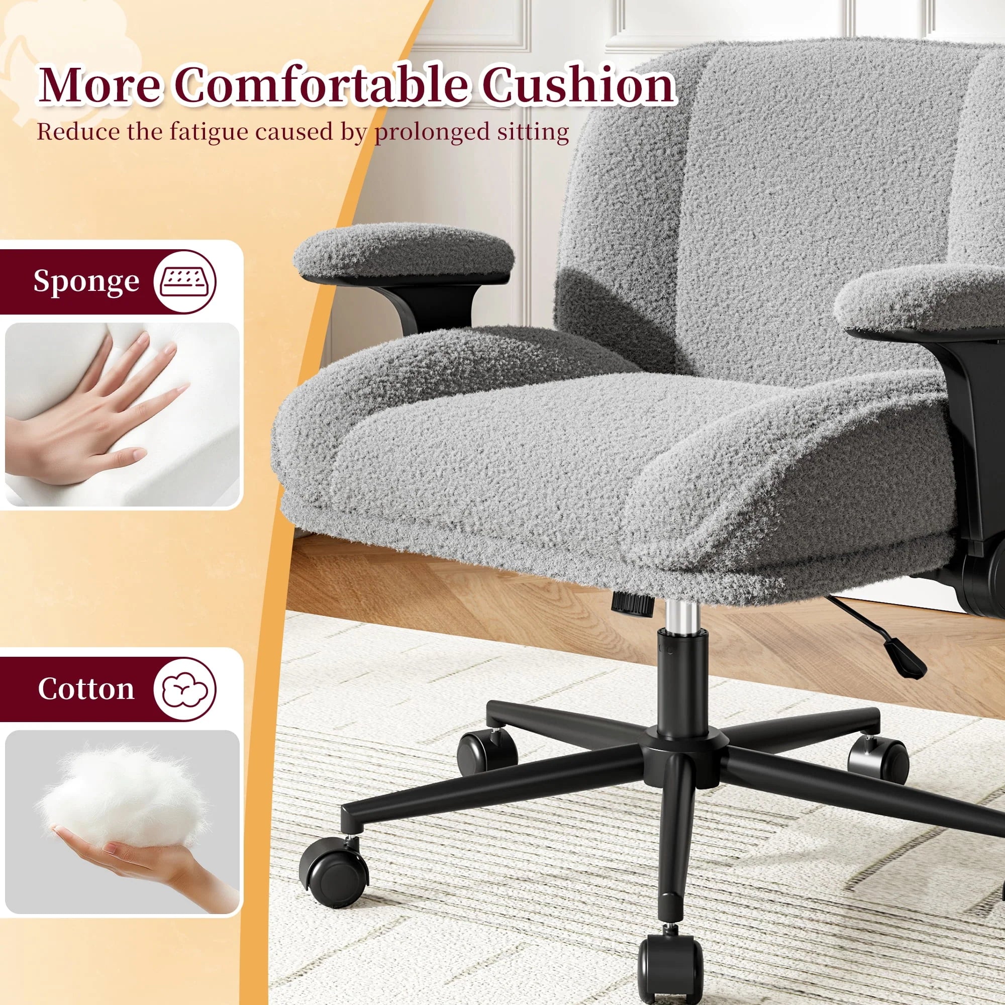 2026 New Romorgniz Criss Cross Chair with Adjustable Arms & Lumbar Support Office Chair with Reclining Back, Thick Cushion & Wheels for Office, Gaming, Reading, Vanity, Off-White - Image 16