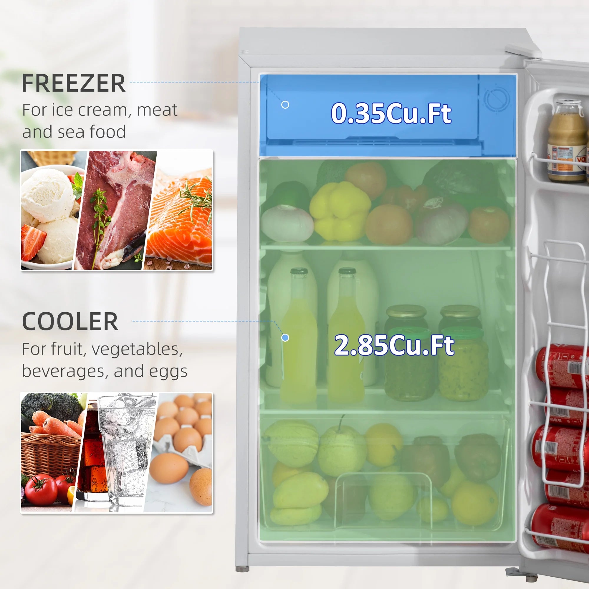 2026 New Harper & Bright Designs Double Door Mini Fridge with Freezer, 3.2 Cu.Ft Compact Refrigerator with Adjustable Shelf, Adjustable Thermostat and Reversible Door for Bedroom, Dorm, Home Office, White - Image 24