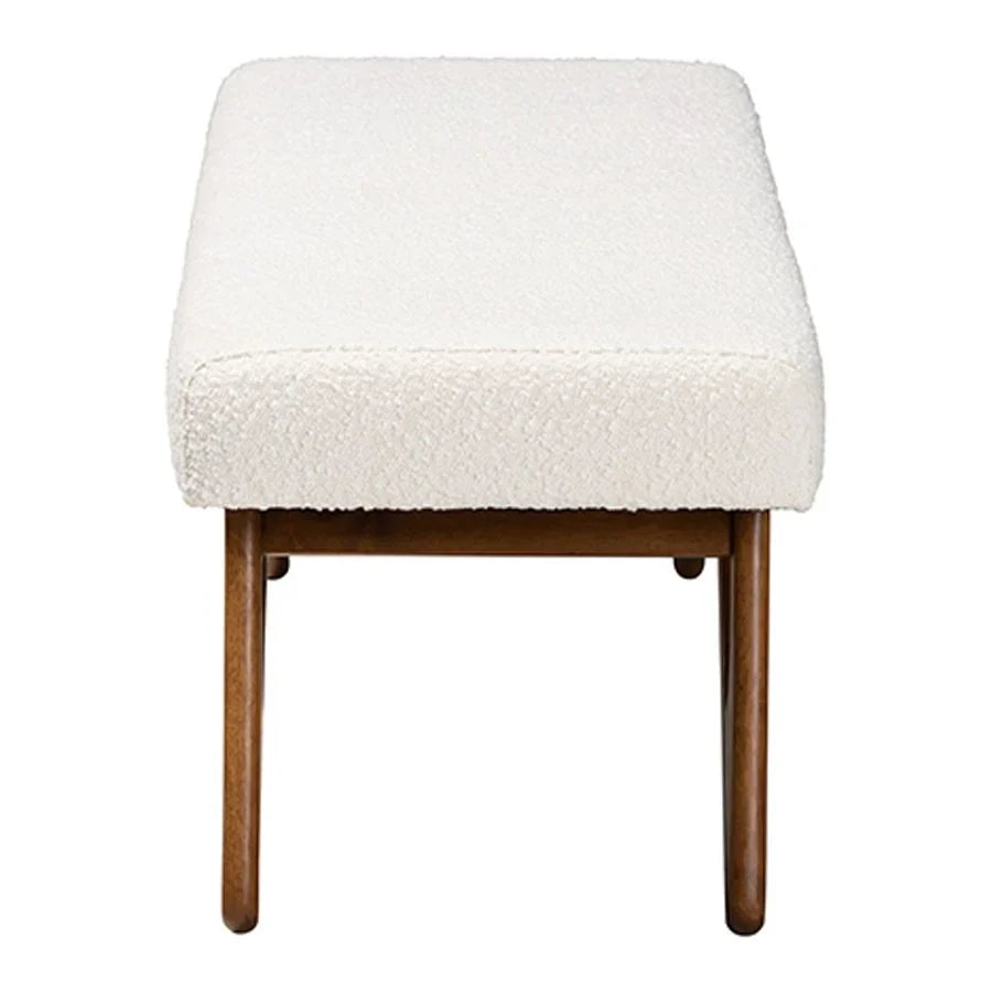 2026 New Baxton Studio Rika Japandi Cream Boucle Fabric and Walnut Brown Finished Wood Bench - Image 4